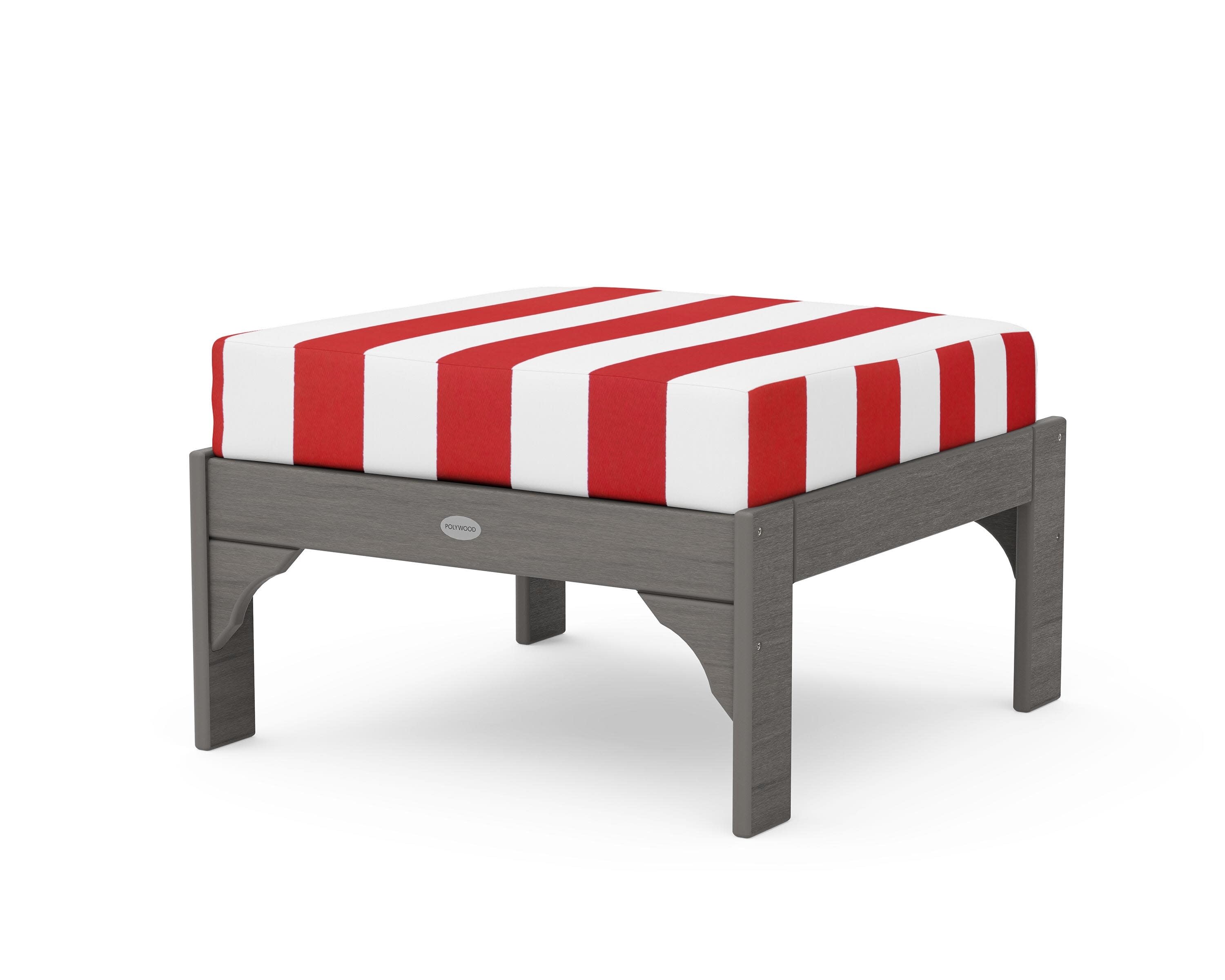 Vineyard Deep Seating Ottoman in Driftwood / Cabana Stripe Crimson