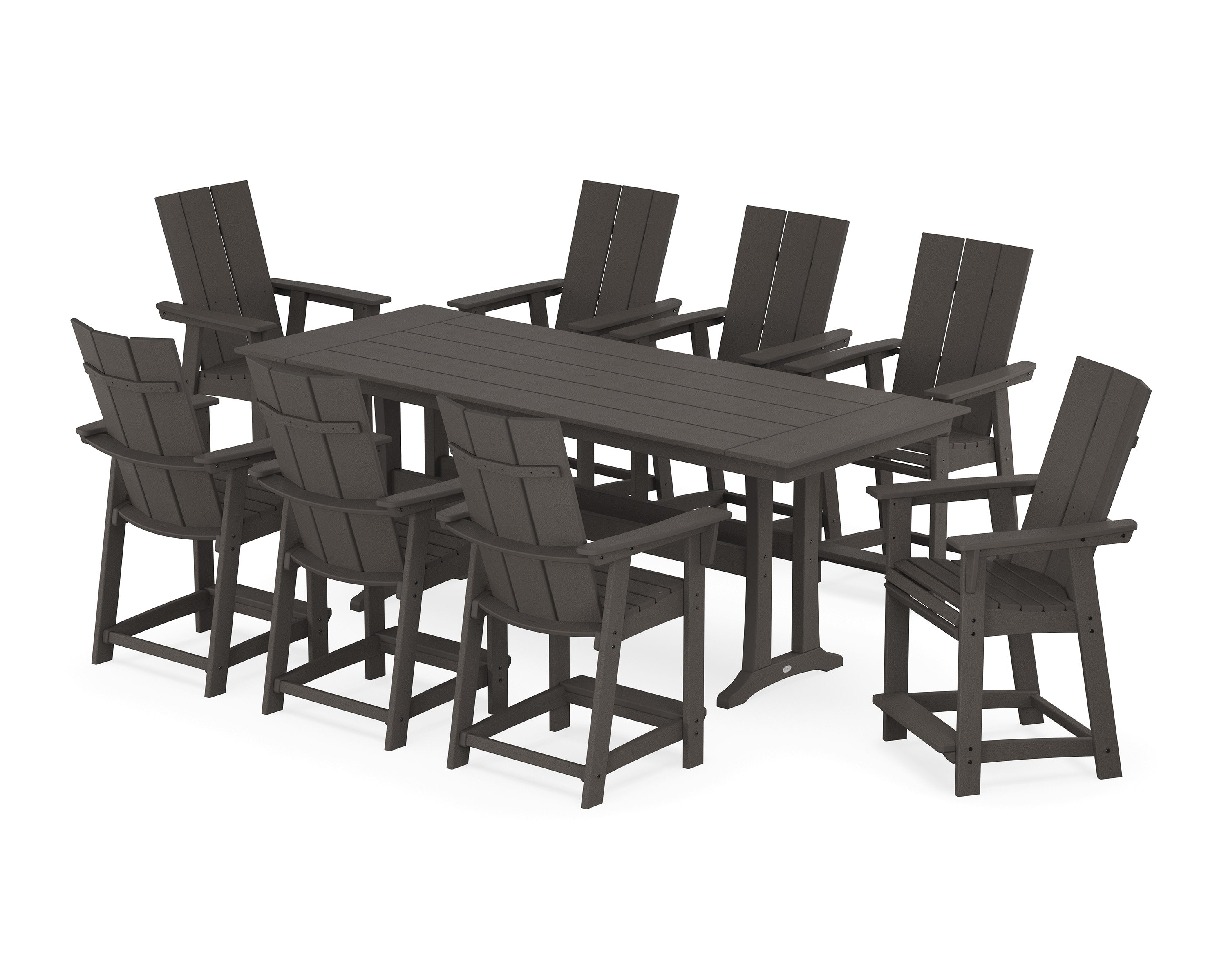 Modern Curveback Adirondack 9-Piece Farmhouse Counter Set with Trestle Legs in Vintage Coffee