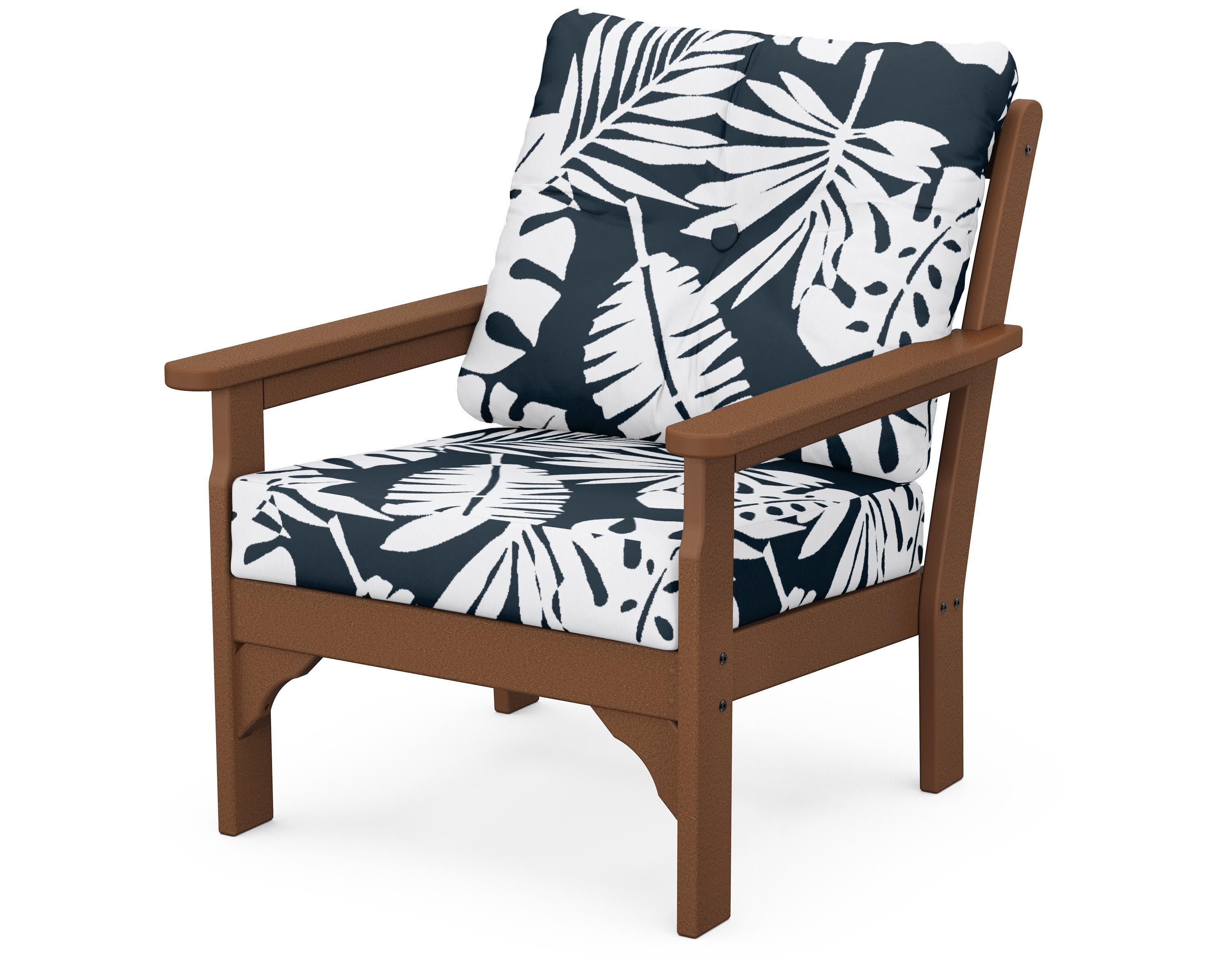 Vineyard Deep Seating Chair in Teak / Leaf Marine Indigo