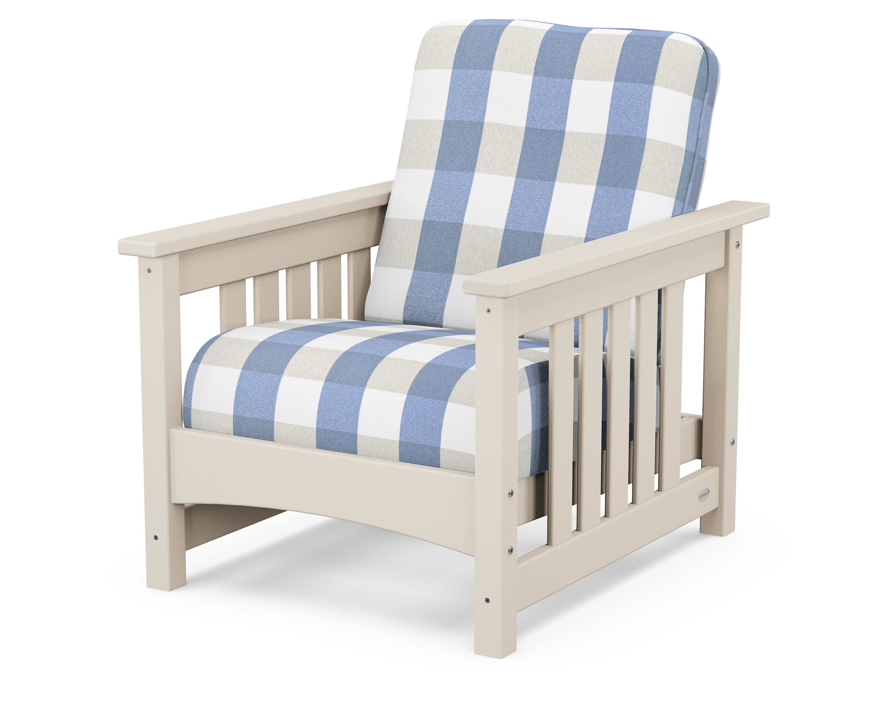 Club Mission Chair in Sand / Buffalo Plaid Sky Blue