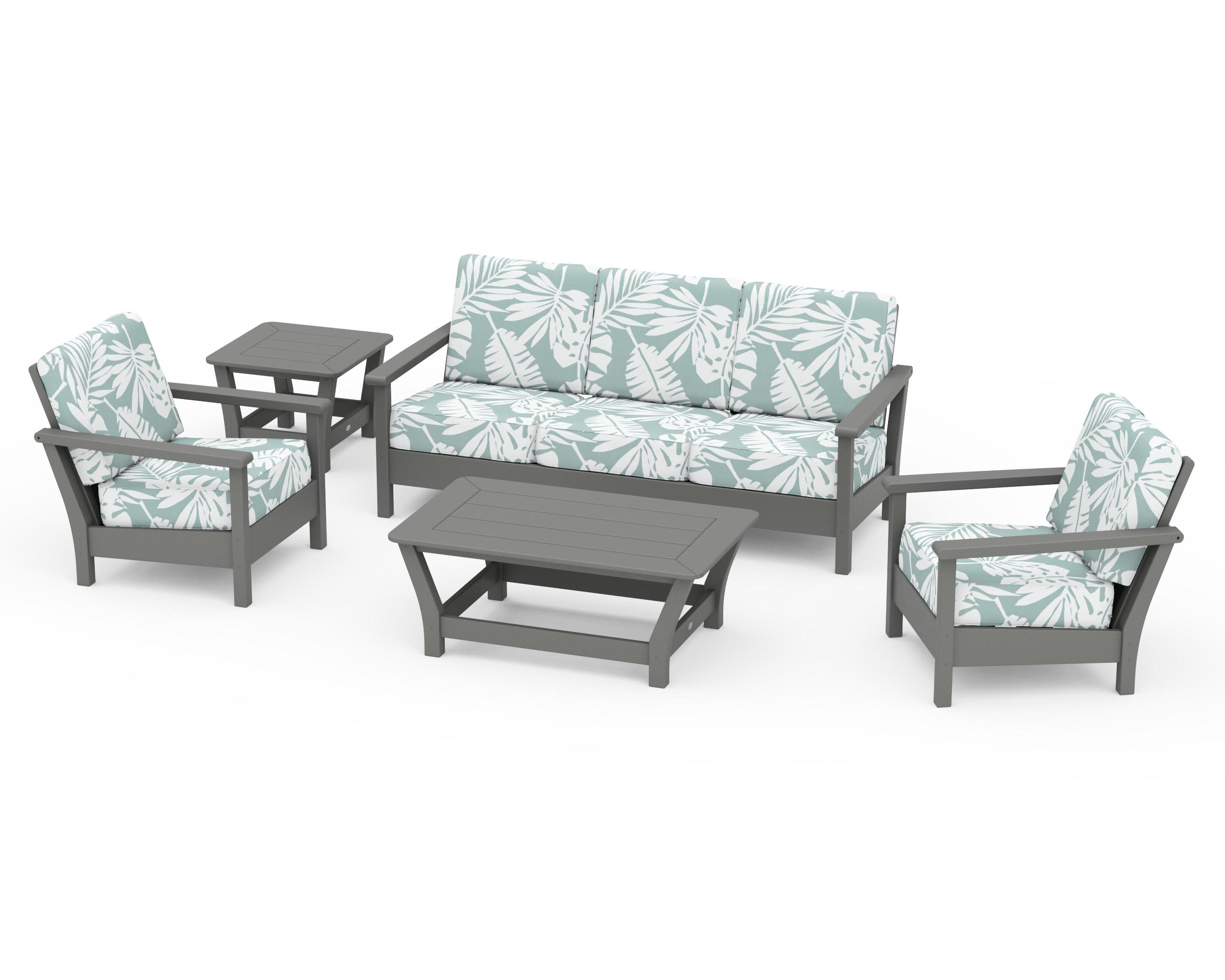 Harbour 5-Piece Deep Seating Set in Slate Grey / Leaf Glacier Spa