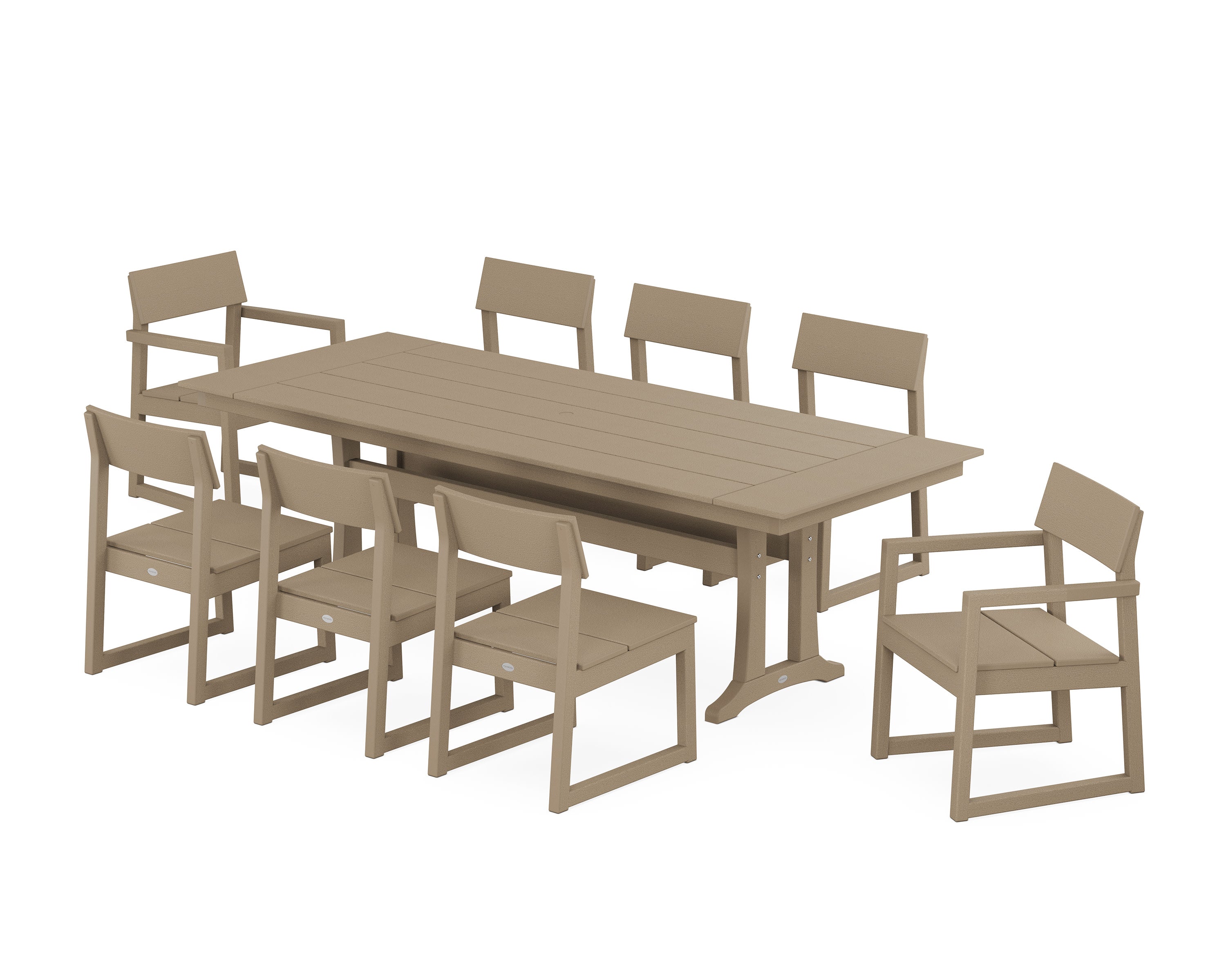 EDGE 9-Piece Farmhouse Dining Set with Trestle Legs in Vintage Sahara