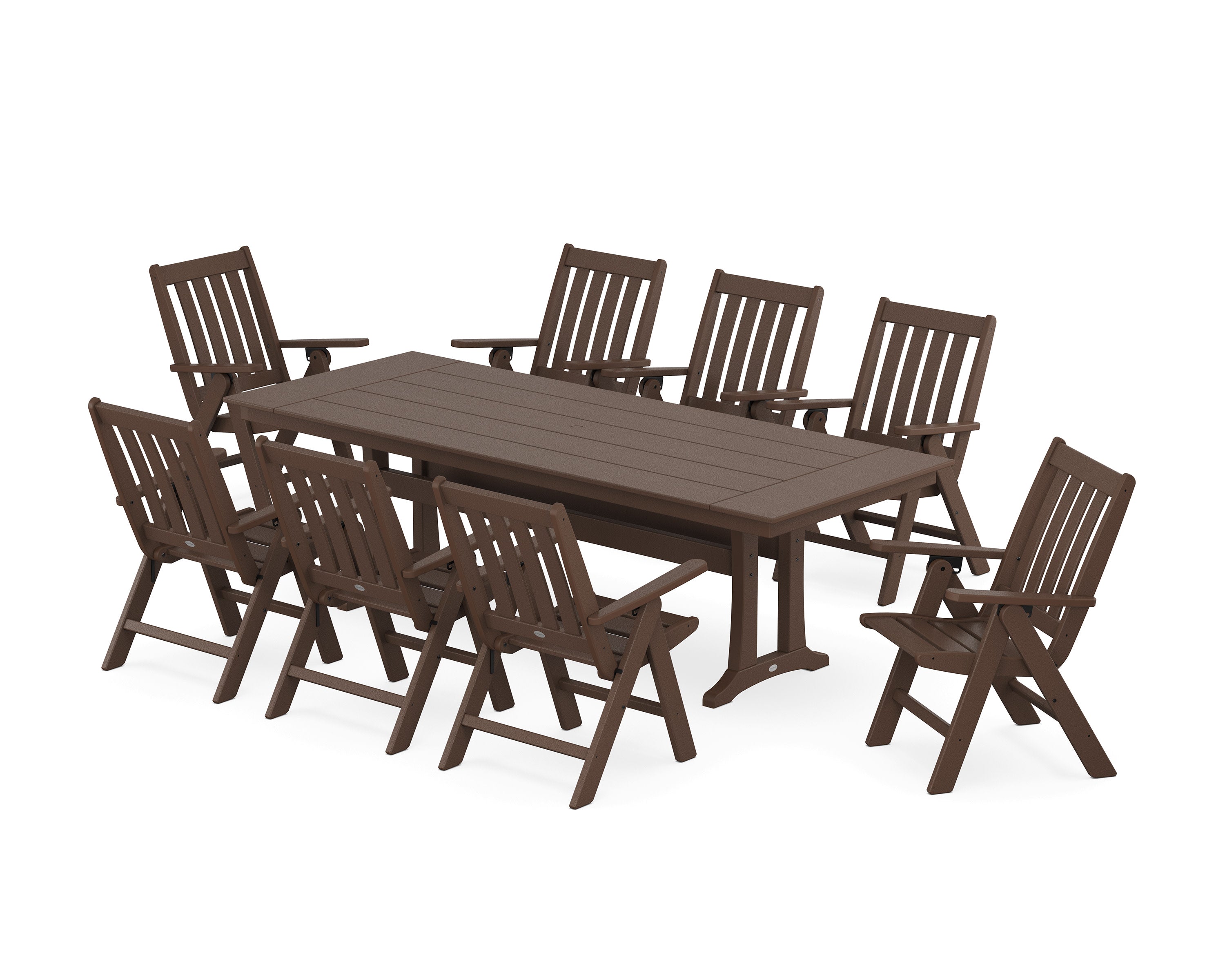 Vineyard Folding 9-Piece Farmhouse Dining Set with Trestle Legs in Mahogany