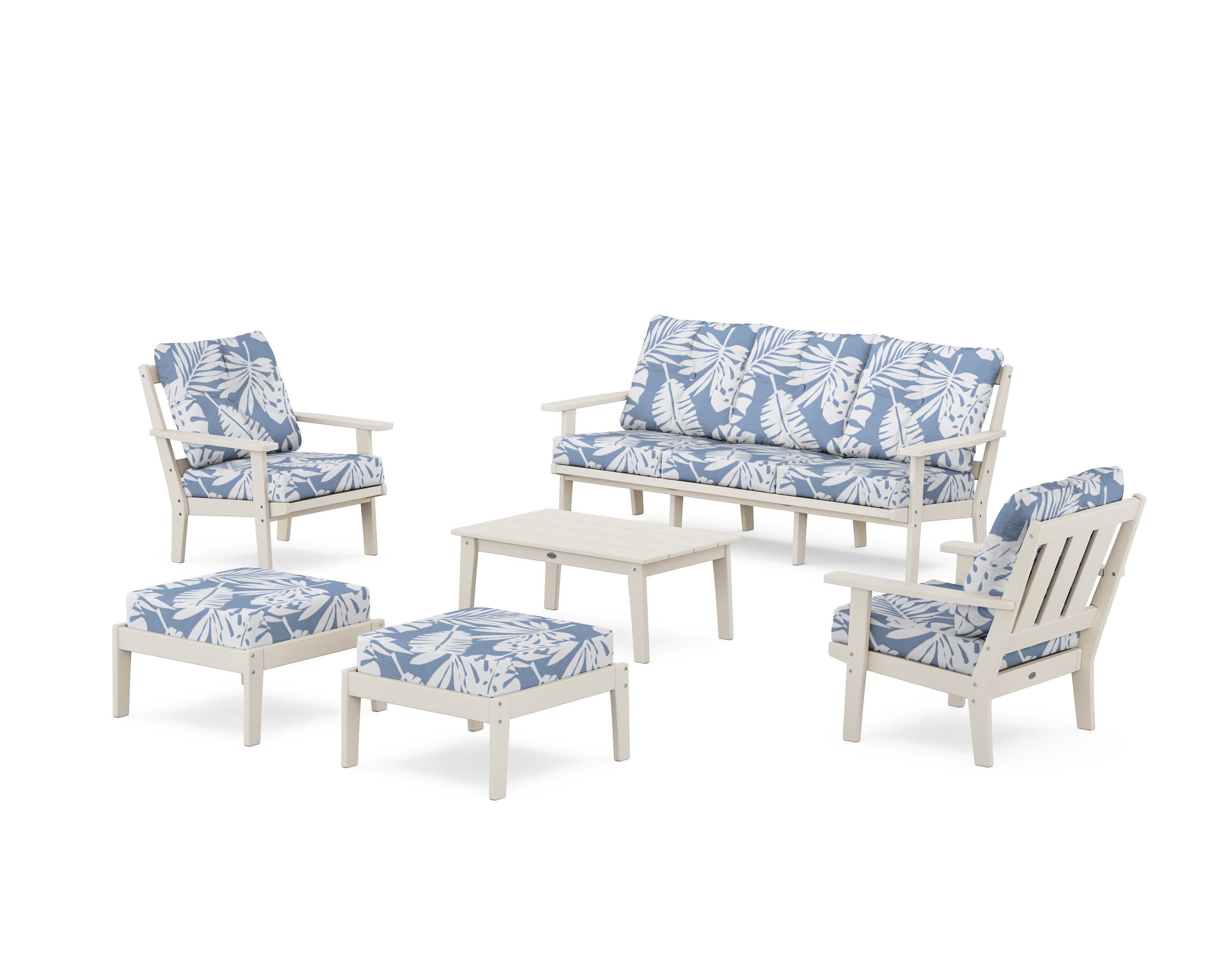 Oxford 6-Piece Lounge Sofa Set in Sand / Leaf Sky Blue