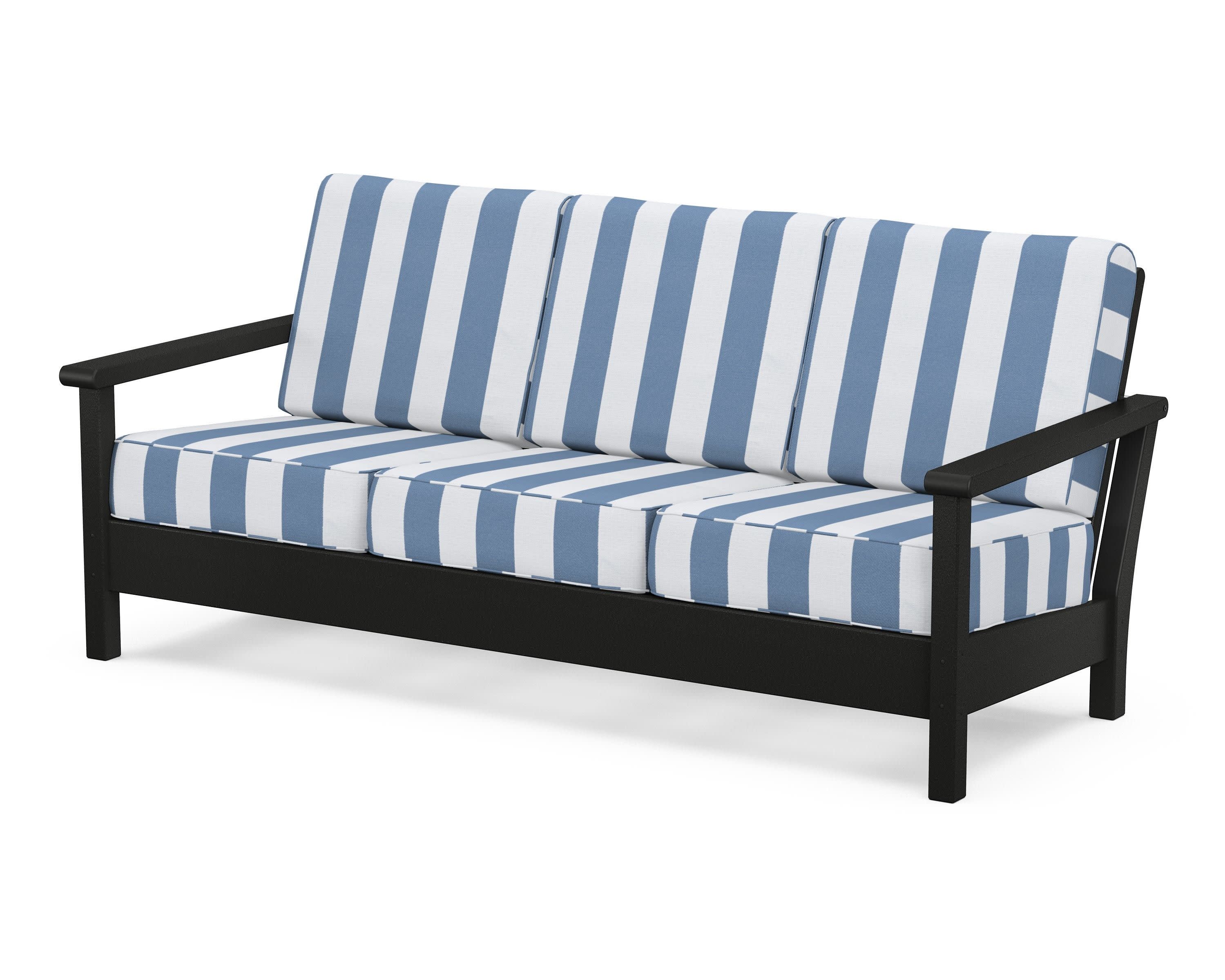 Harbour Deep Seating Sofa in Black / Cabana Stripe Sky Blue