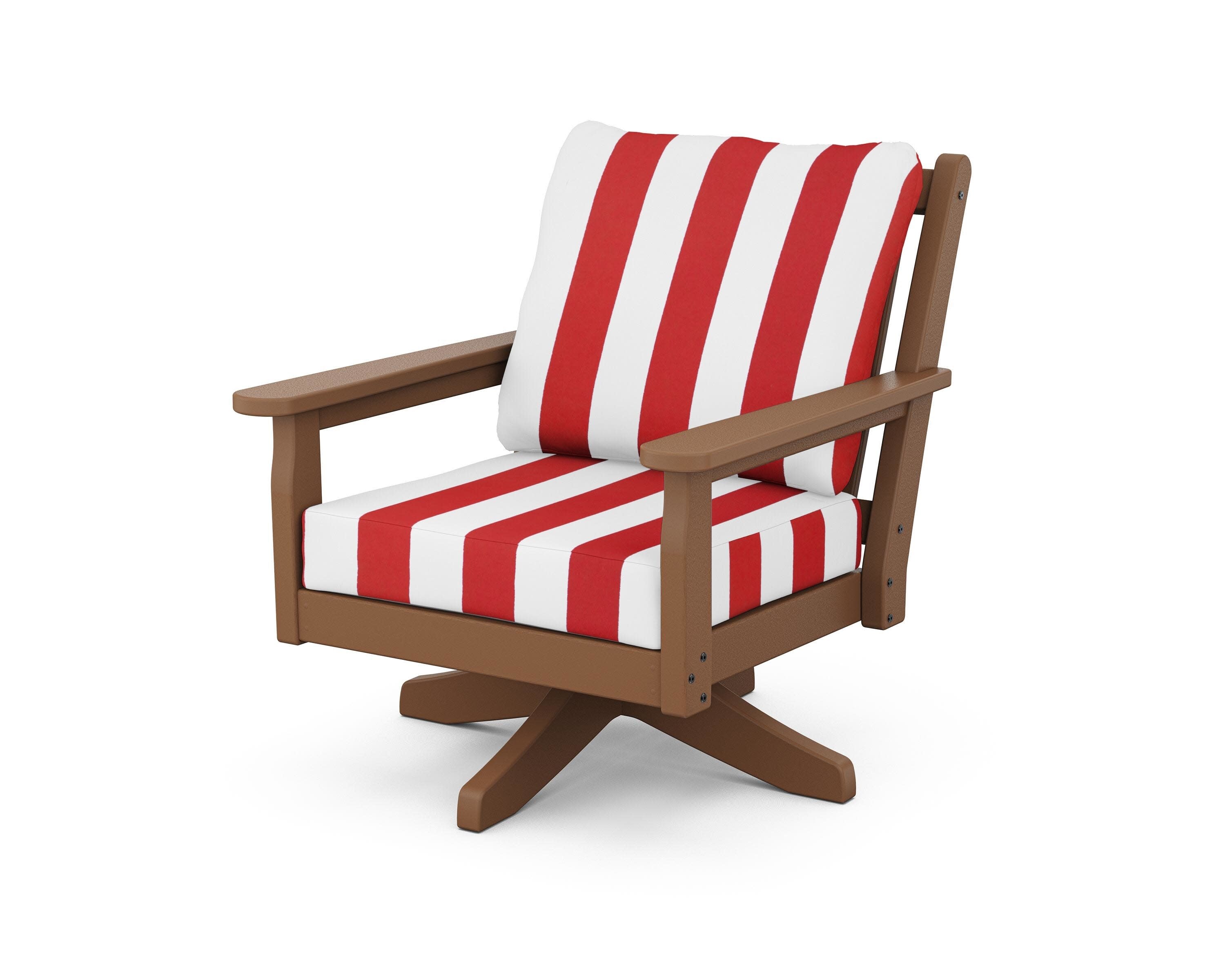 Chippendale Deep Seating Swivel Chair in Teak / Cabana Stripe Crimson