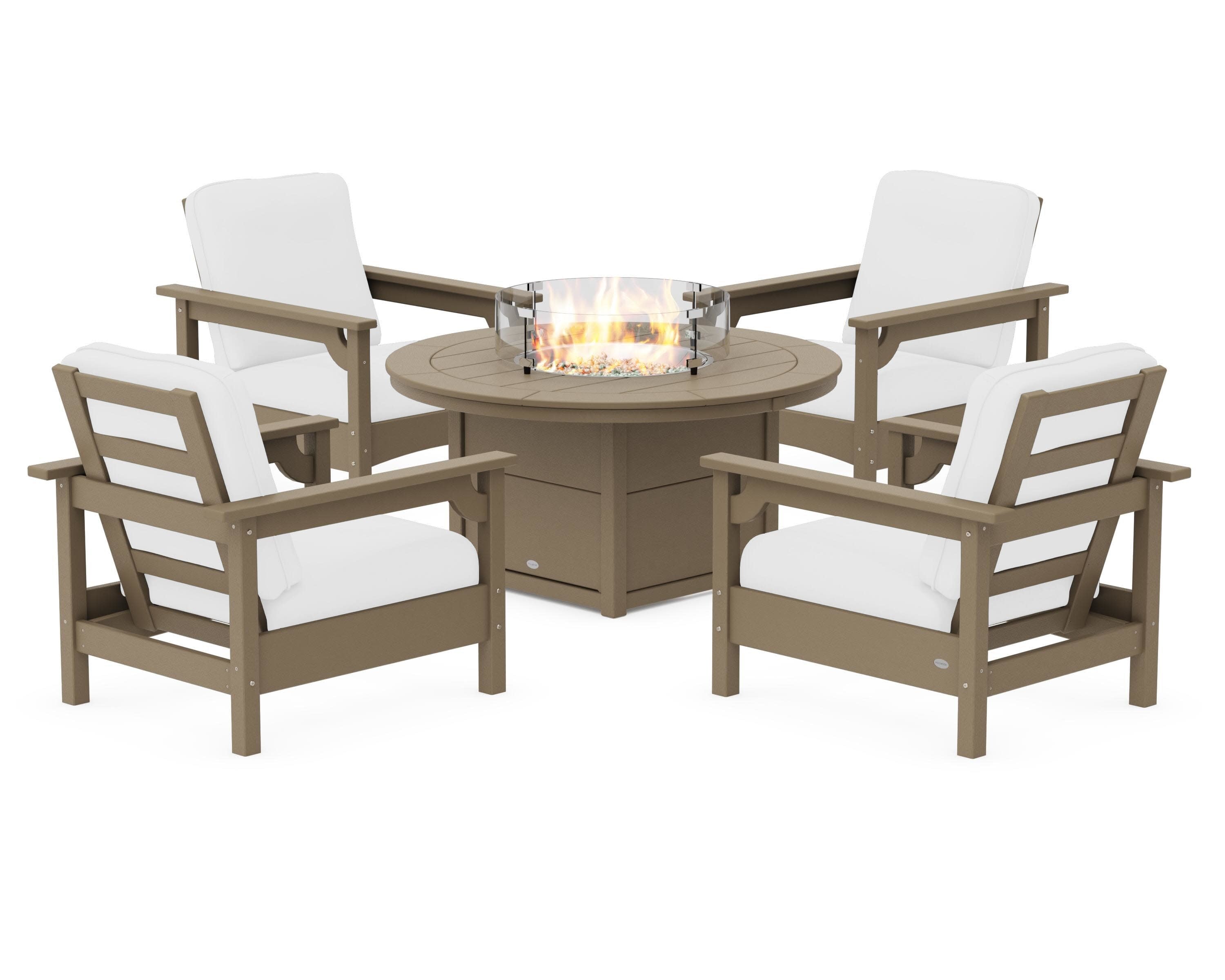 Club 5-Piece Conversation Set with Fire Pit Table in Vintage Sahara / Natural
