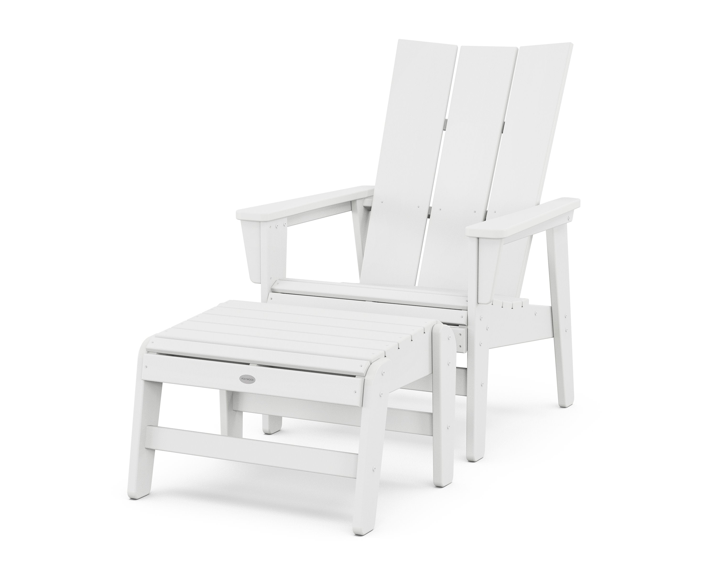 Modern Grand Upright Adirondack Chair with Ottoman in White