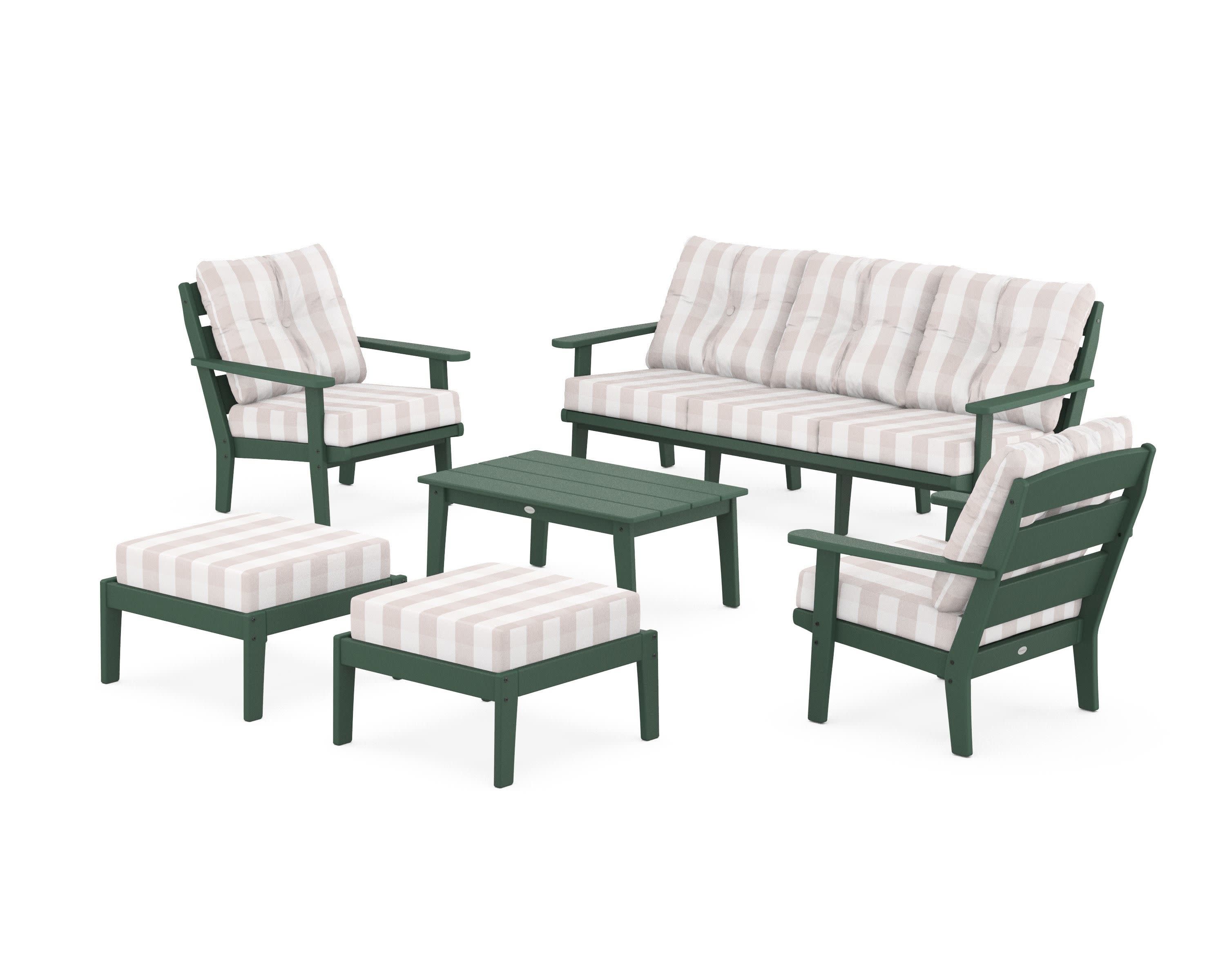 Lakeside 6-Piece Lounge Sofa Set in Green / Buffalo Plaid Dune Burlap