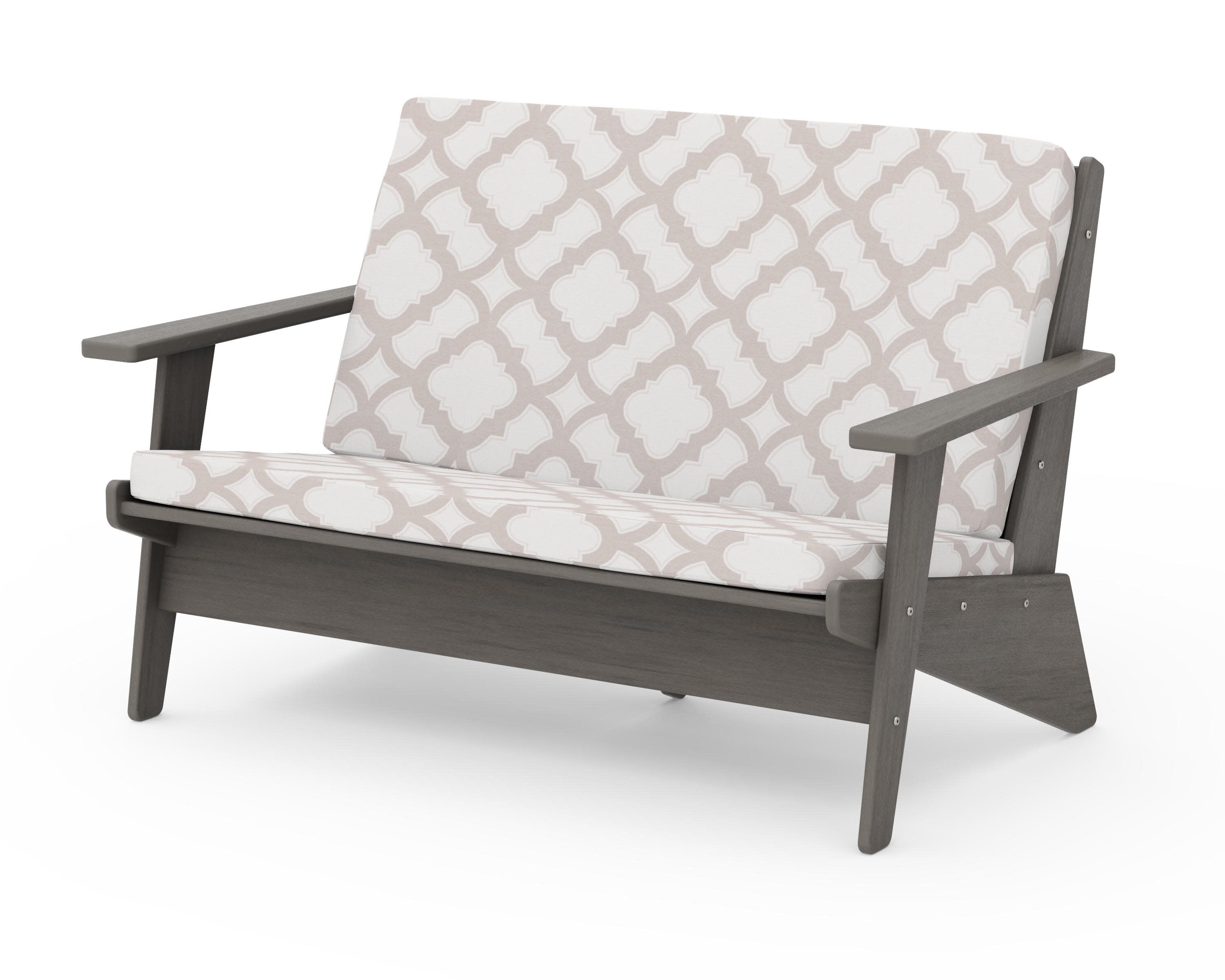 Riviera Modern Lounge Loveseat in Driftwood / Trellis Dune Burlap