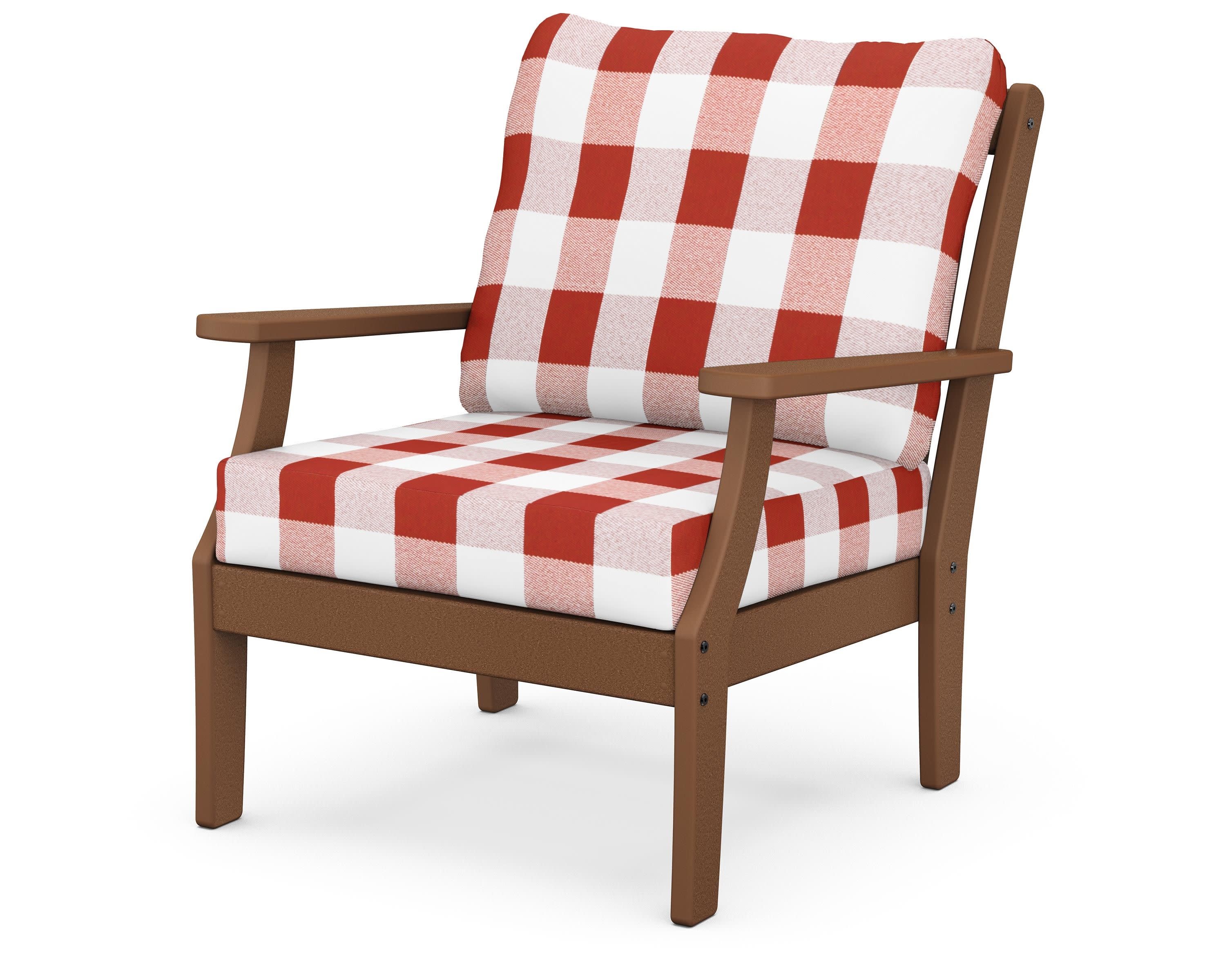 Braxton Deep Seating Chair in Teak / Buffalo Plaid Crimson