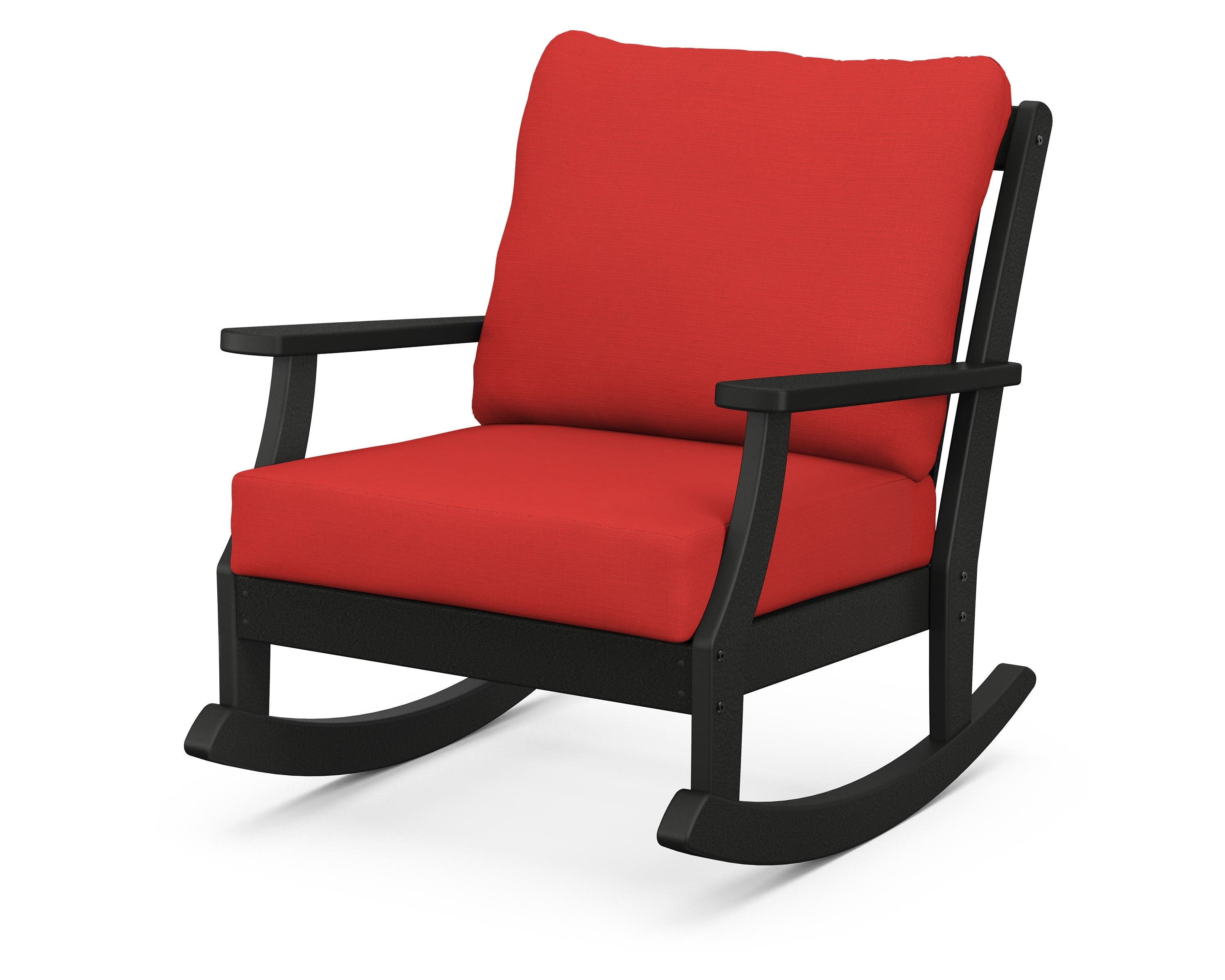 Braxton Deep Seating Rocking Chair in Black / Crimson Linen