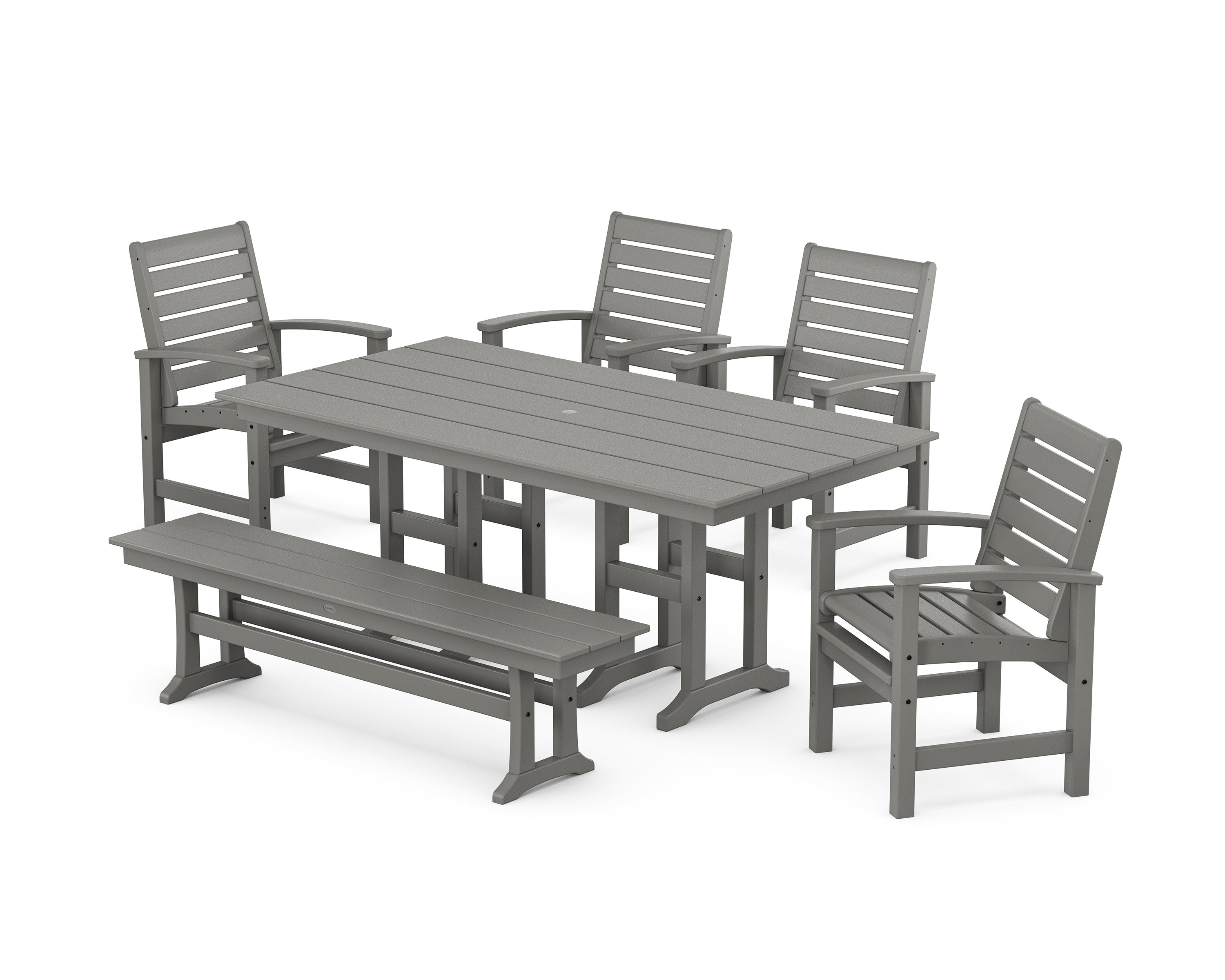 Signature 6-Piece Farmhouse Dining Set with Bench in Slate Grey