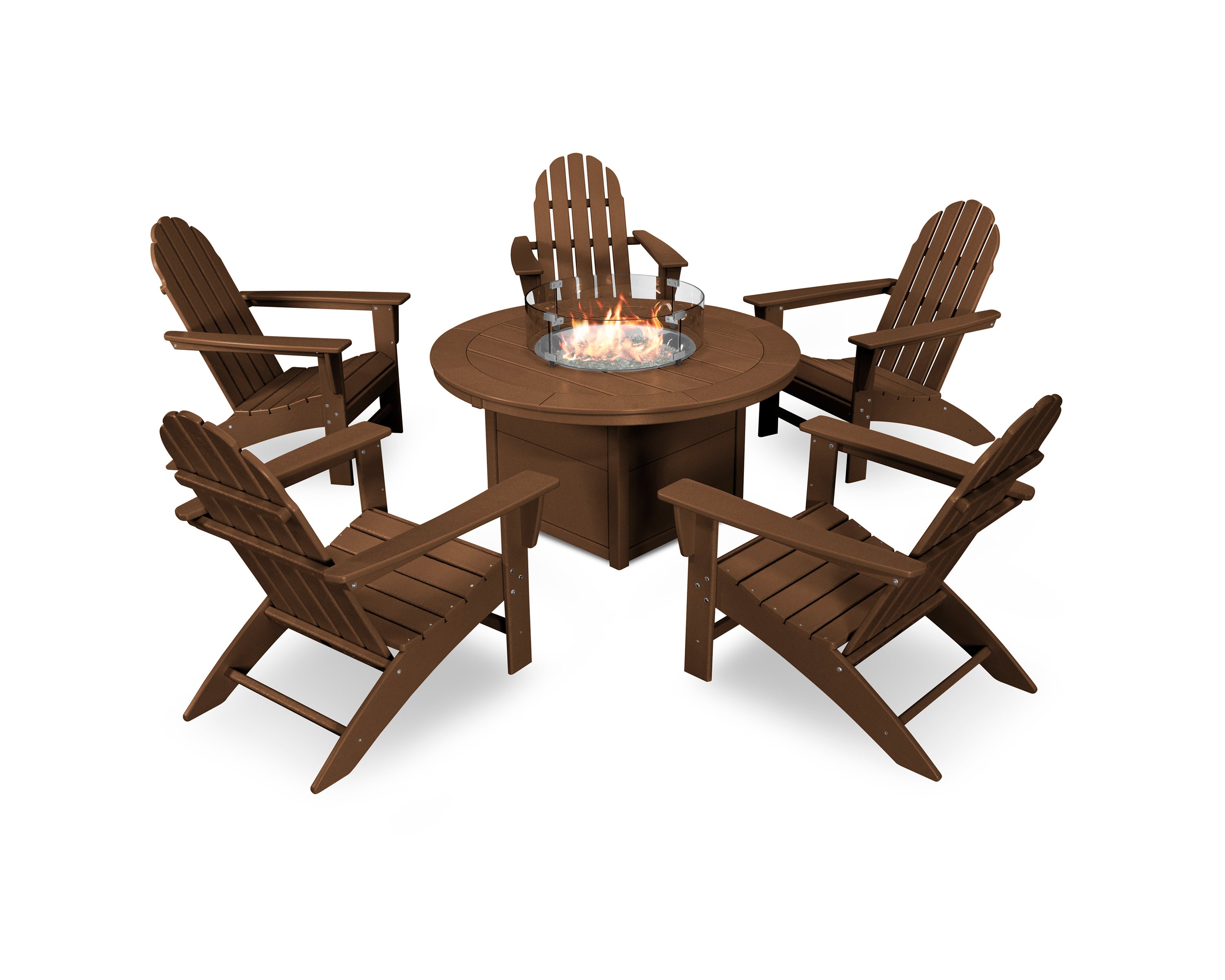 Vineyard Adirondack 6-Piece Chat Set with Fire Pit Table in Teak