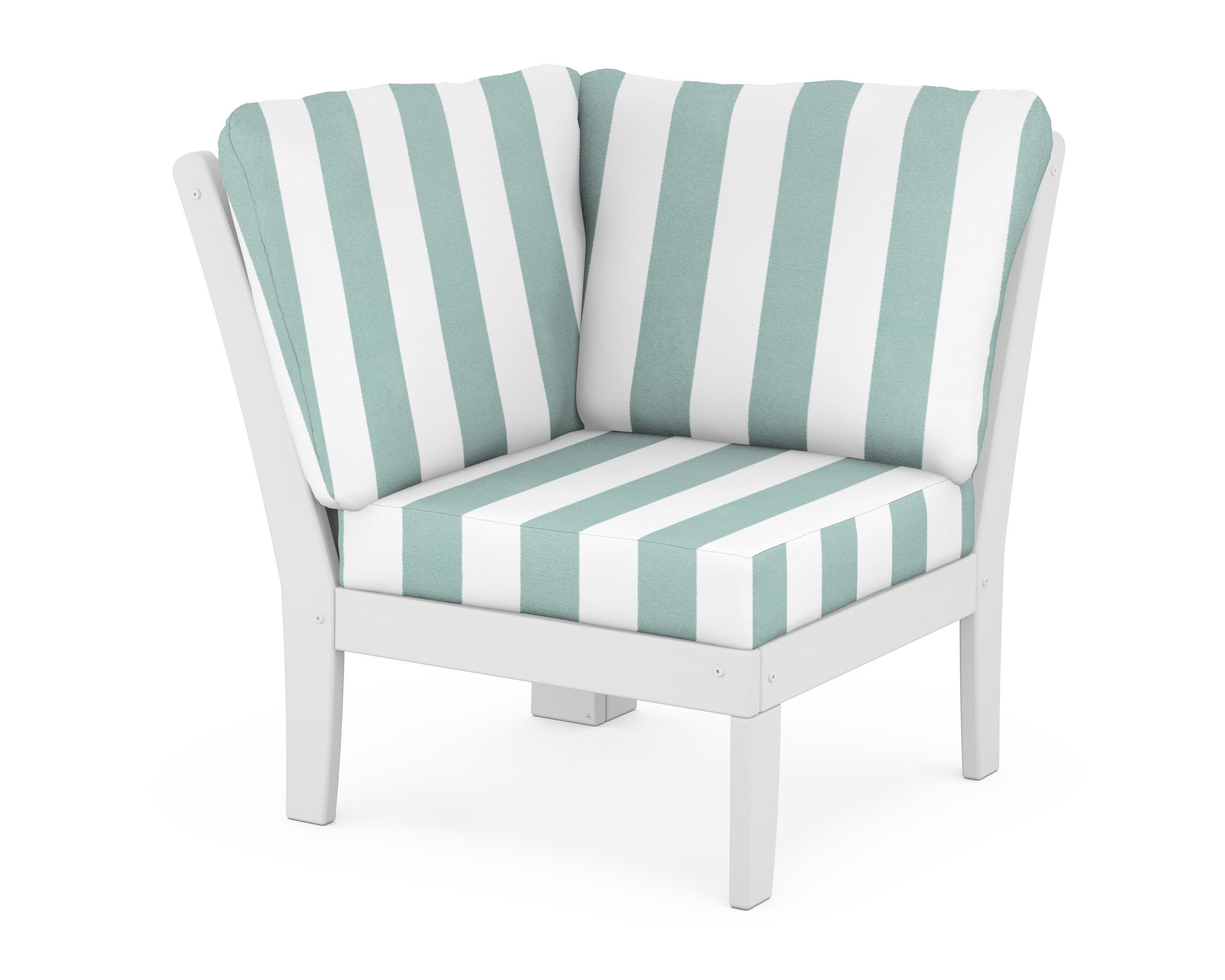 Braxton Modular Corner Chair in White / Cabana Stripe Glacier Spa