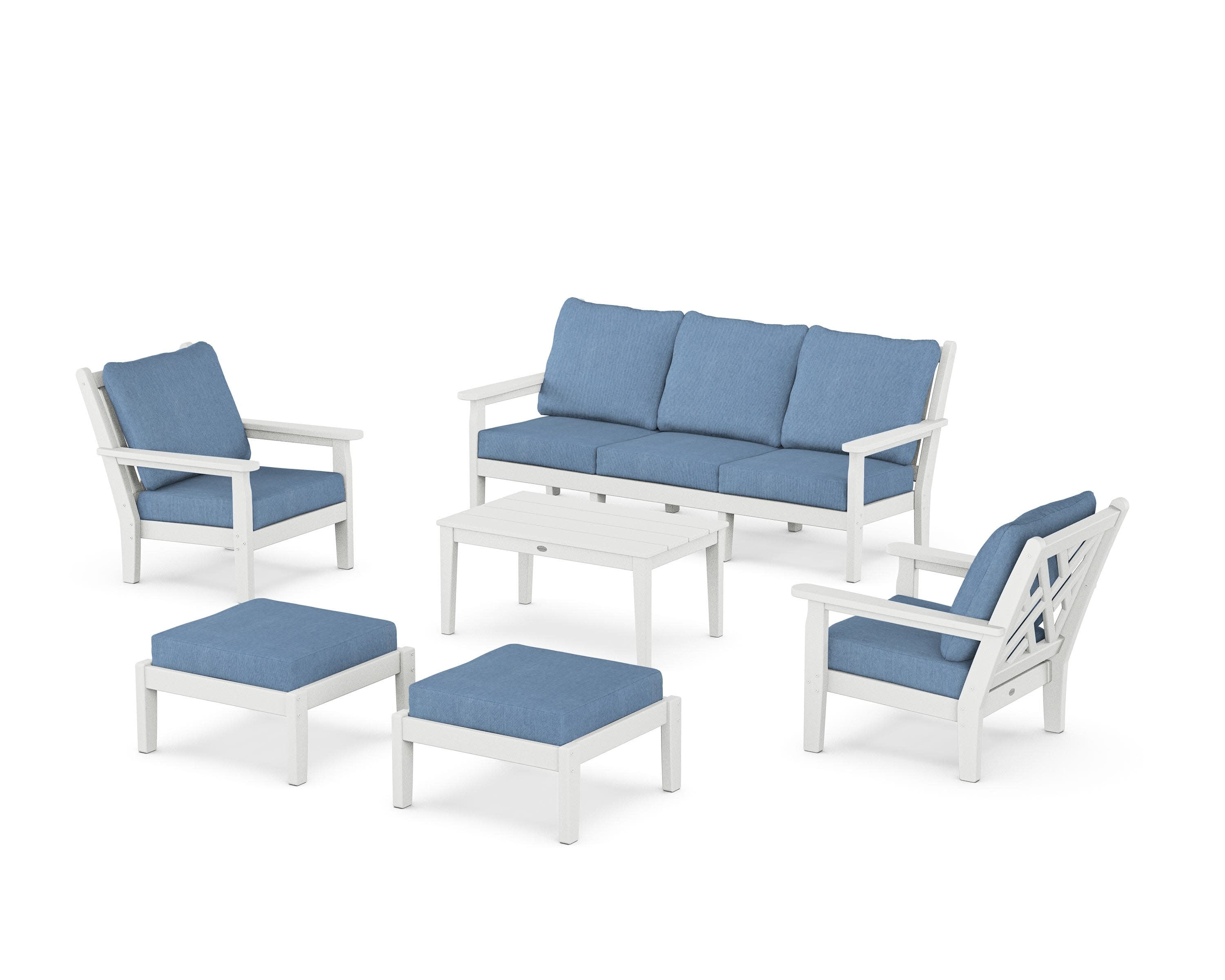 Chippendale 6-Piece Lounge Sofa Set in White / Sky Blue