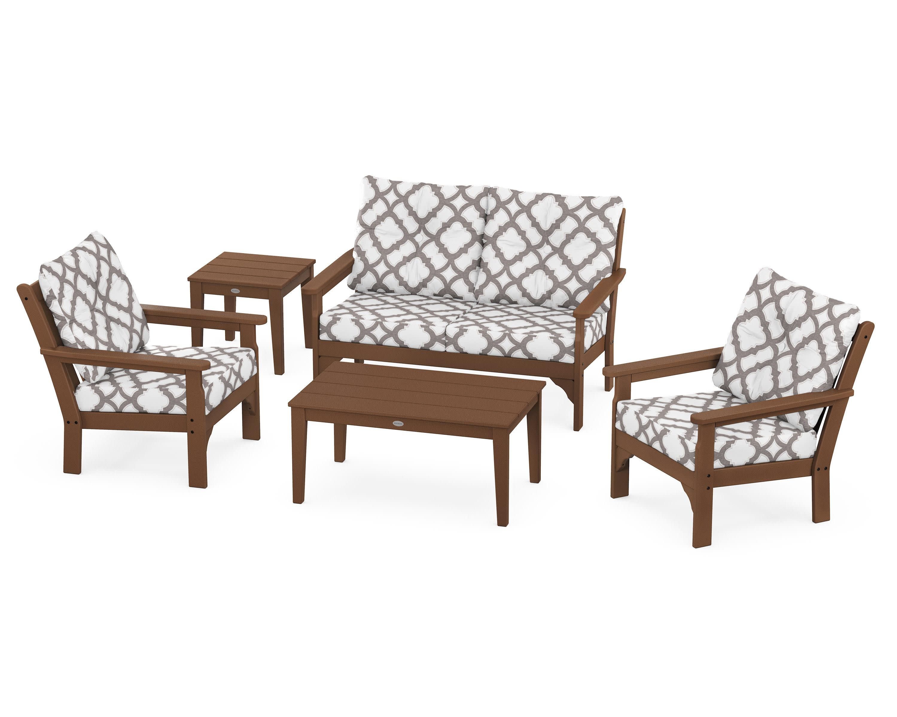 Vineyard 5-Piece Deep Seating Set in Teak / Trellis Grey Mist