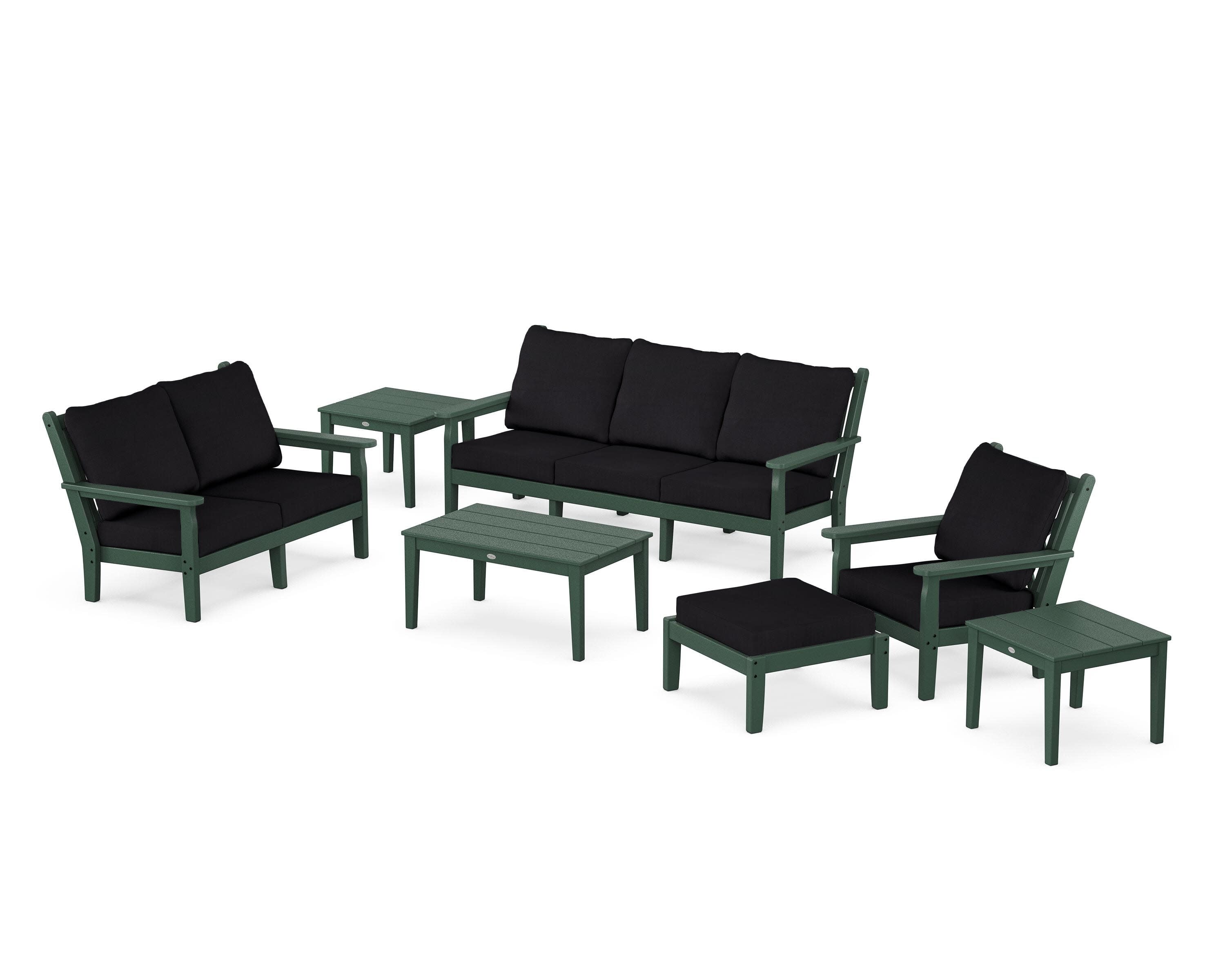 Chippendale 7-Piece Deep Seating Set in Green / Midnight Linen