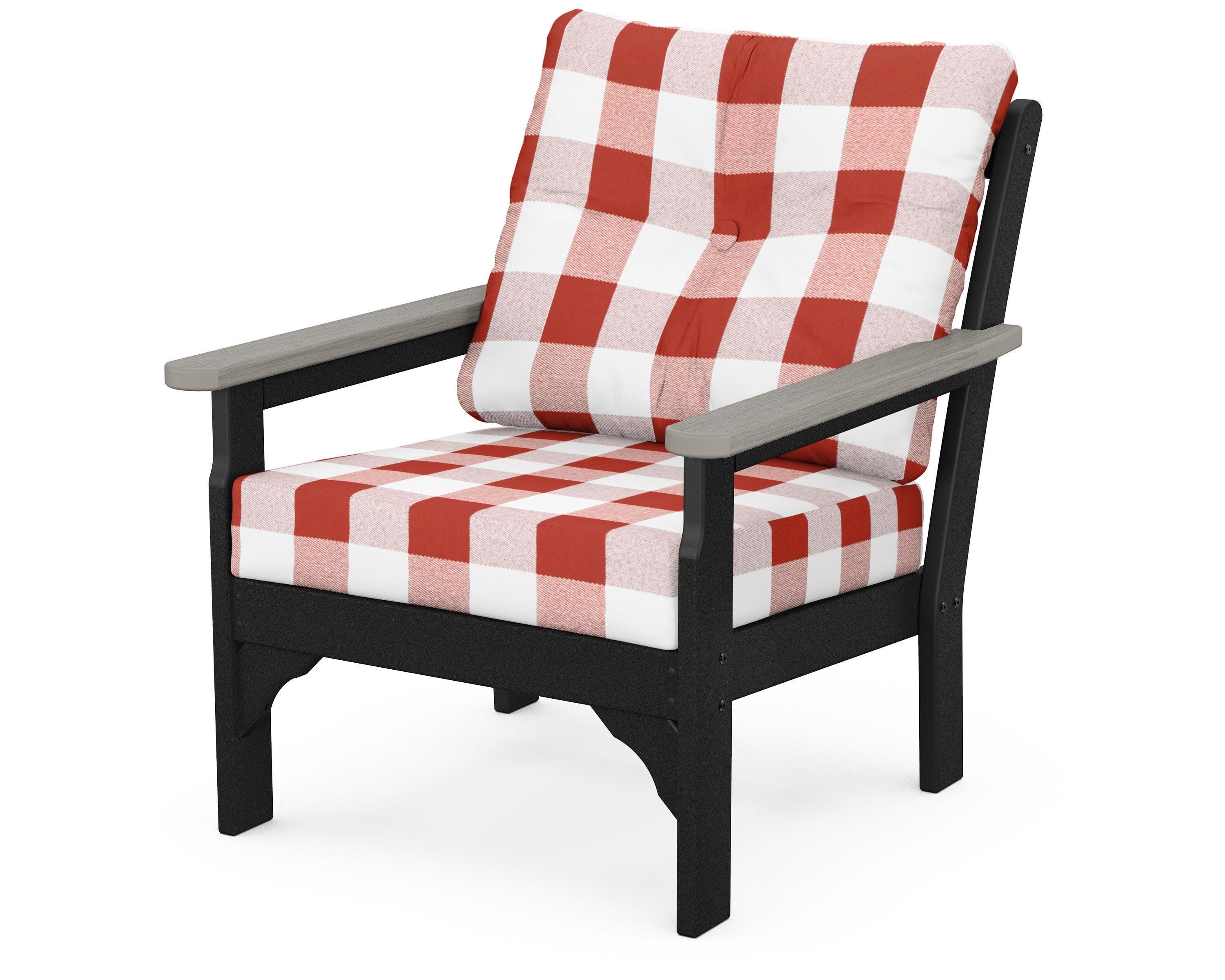 Vineyard Deep Seating Chair in Black / Driftwood / Buffalo Plaid Crimson