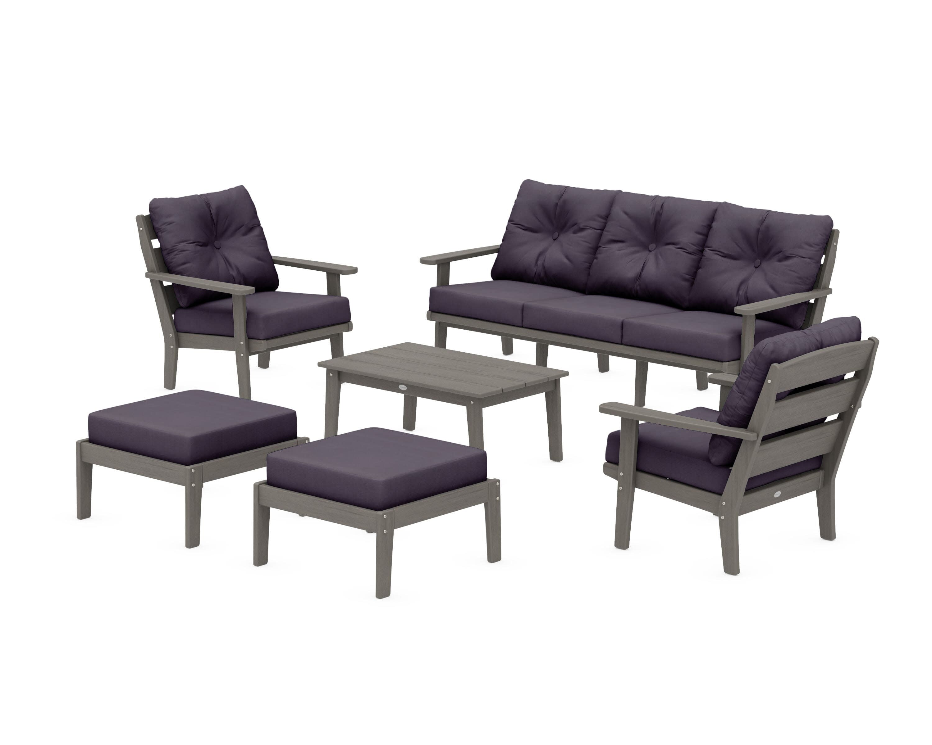 Lakeside 6-Piece Lounge Sofa Set in Driftwood / Navy Linen