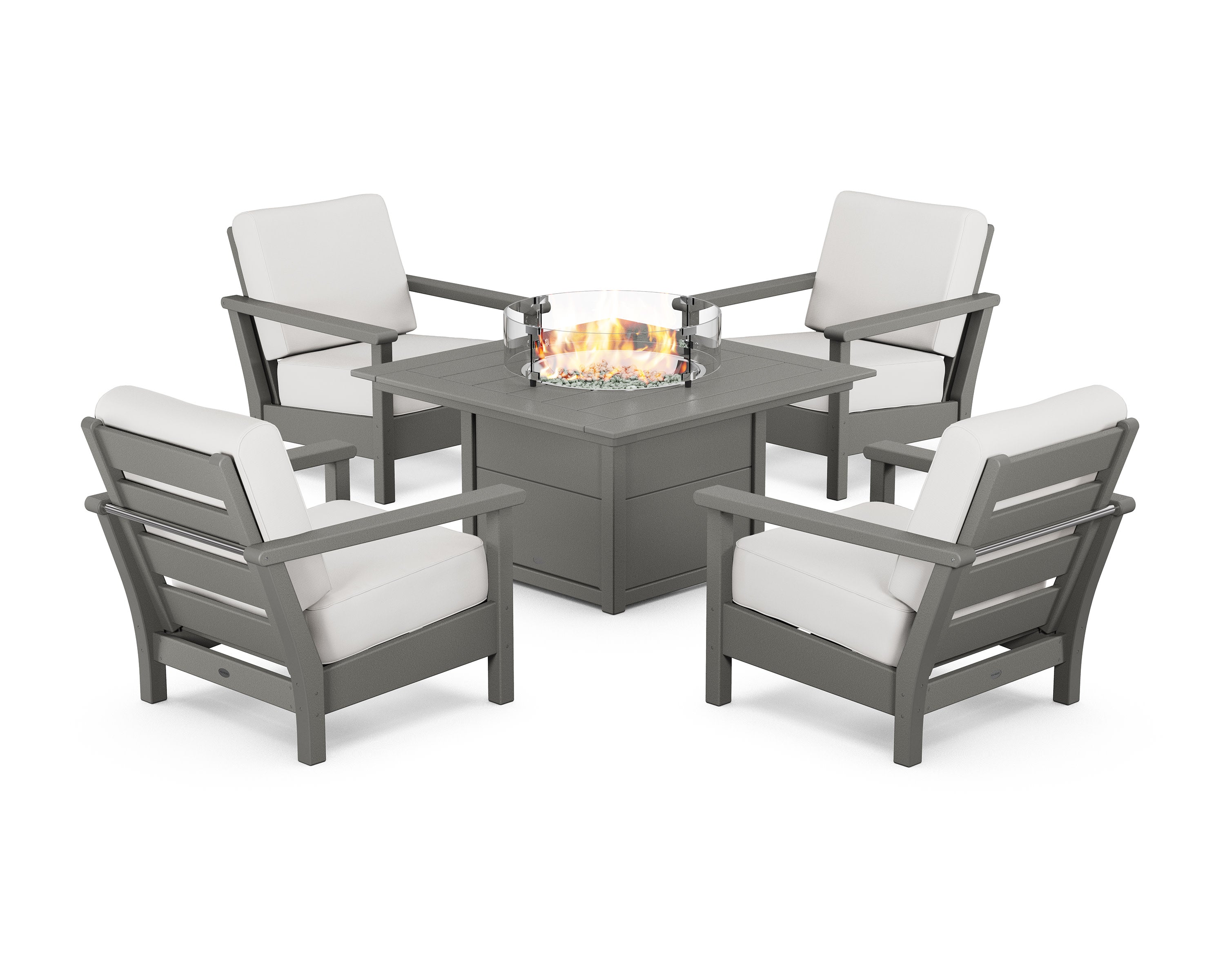 Harbour 5-Piece Conversation Set with Fire Pit Table in Slate Grey / Natural Linen
