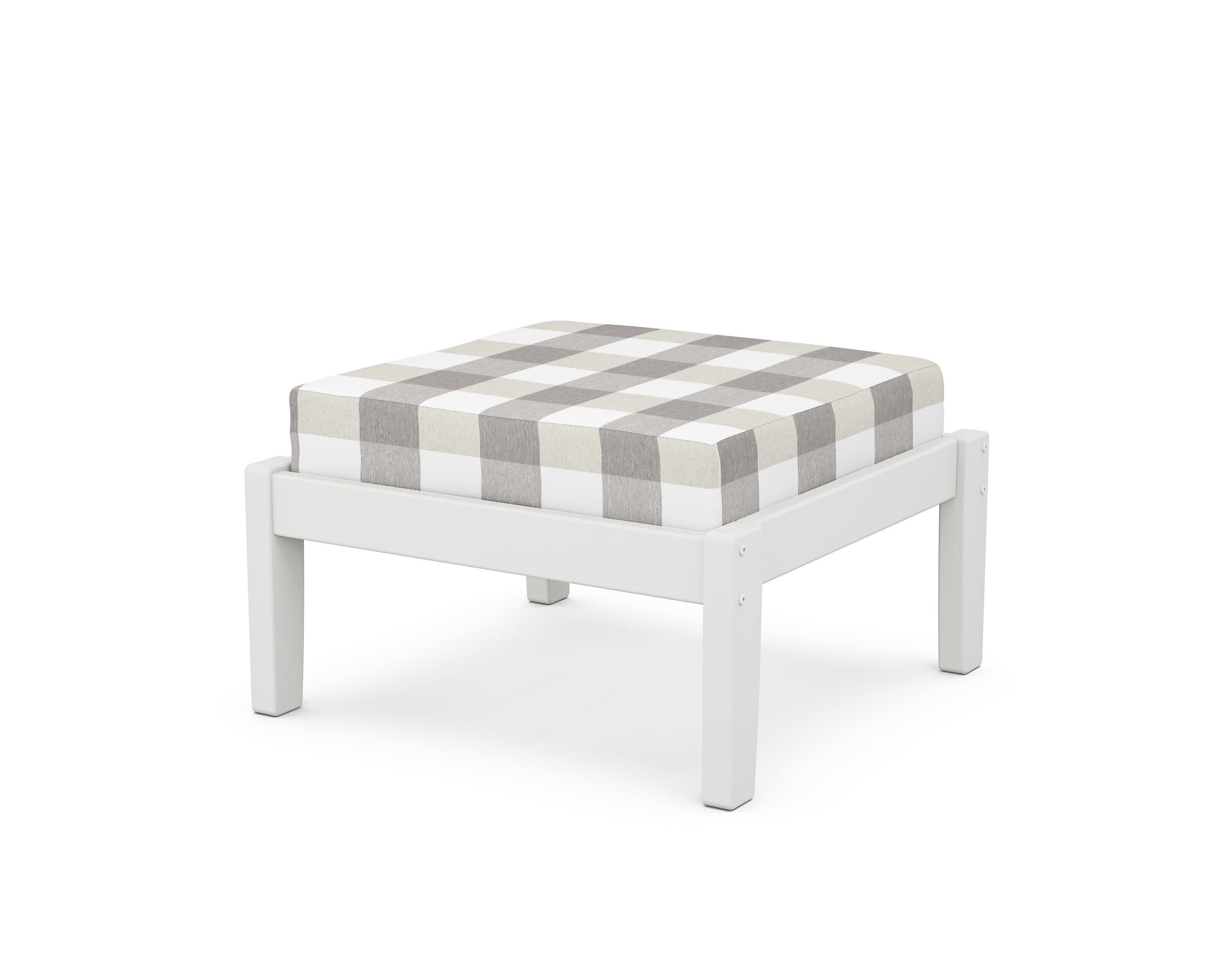 Deep Seating Ottoman in White / Buffalo Plaid Grey Mist