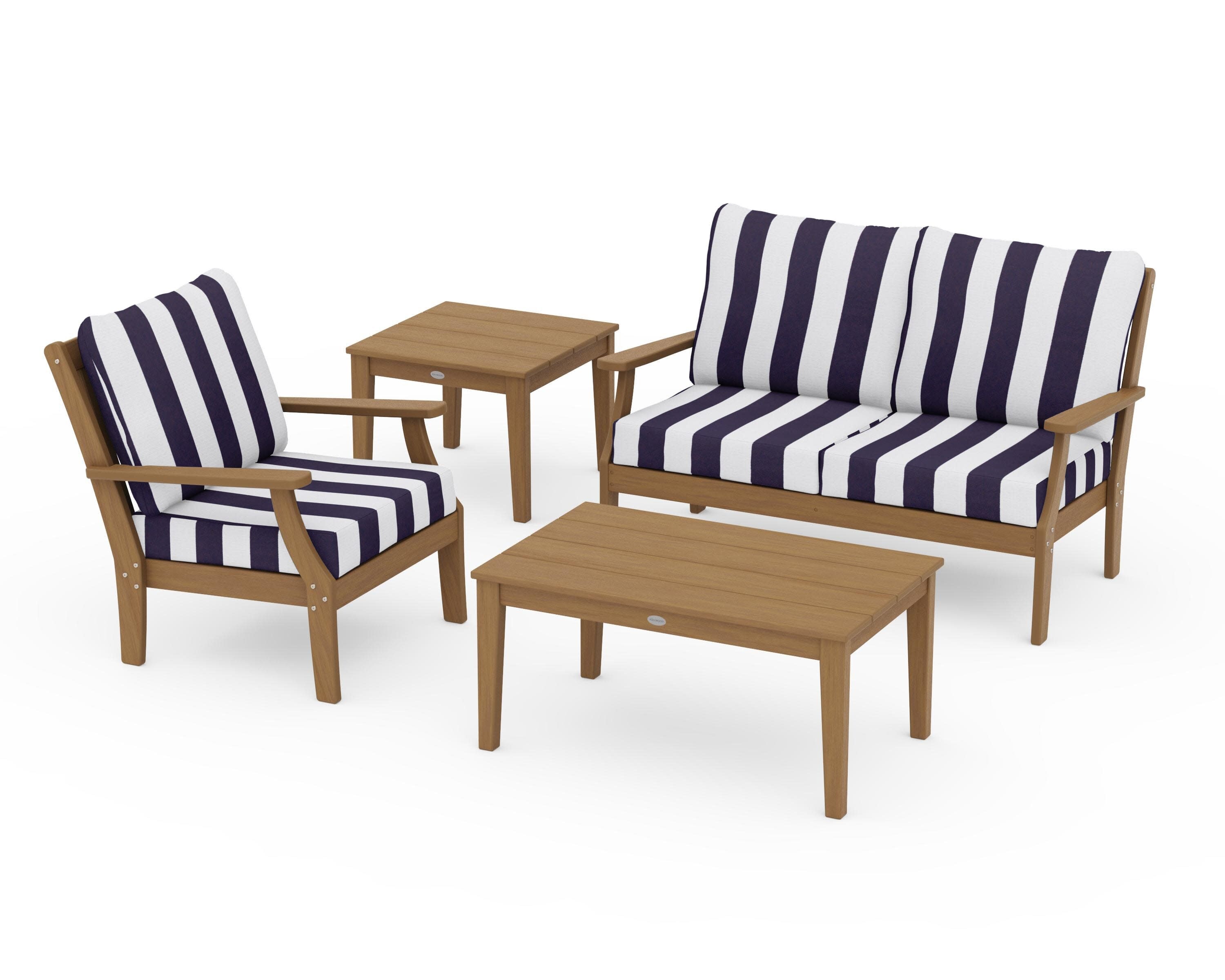 Braxton 4-Piece Deep Seating Set in Natural / Cabana Stripe Navy