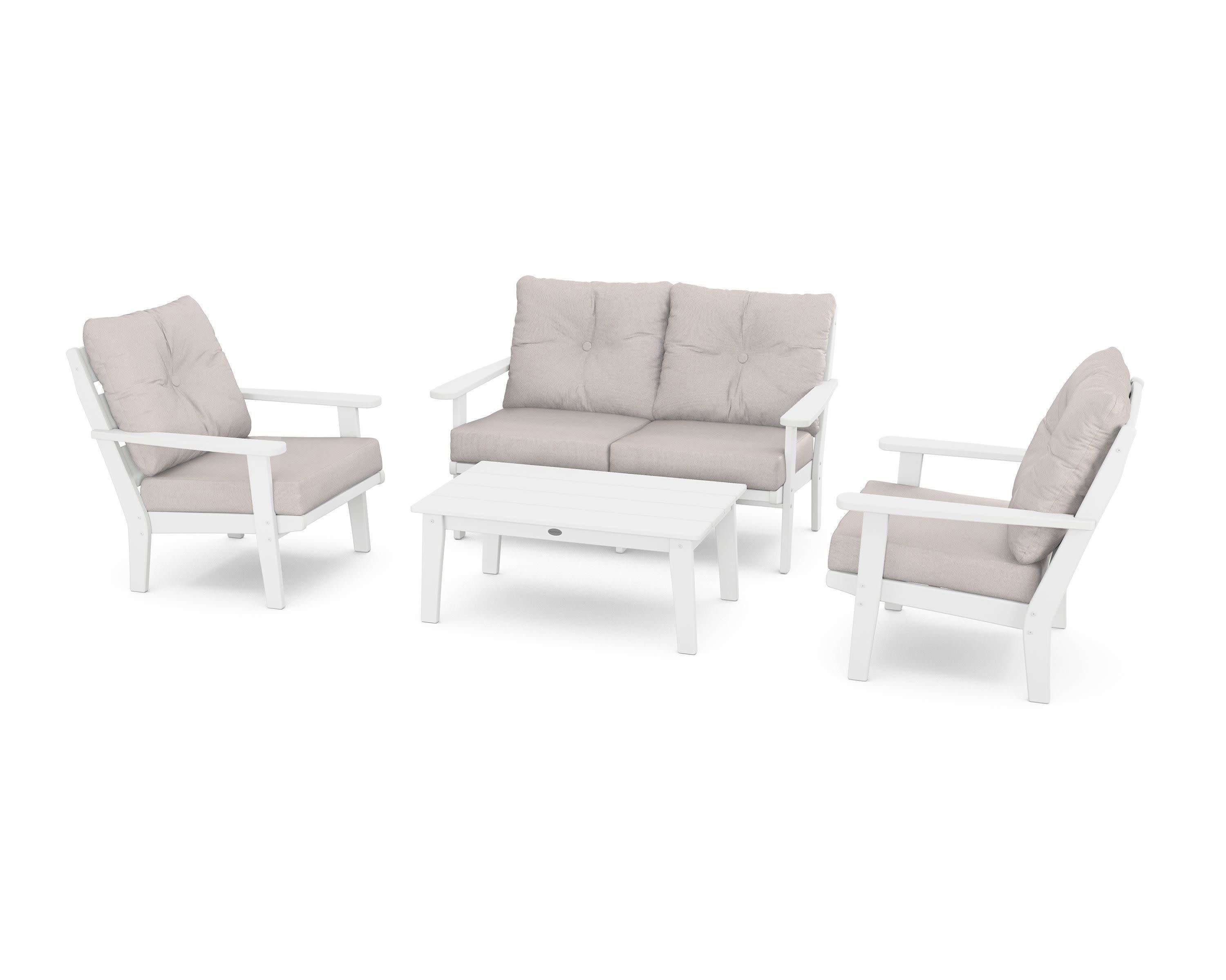 Lakeside 4-Piece Deep Seating Set in White / Dune Burlap
