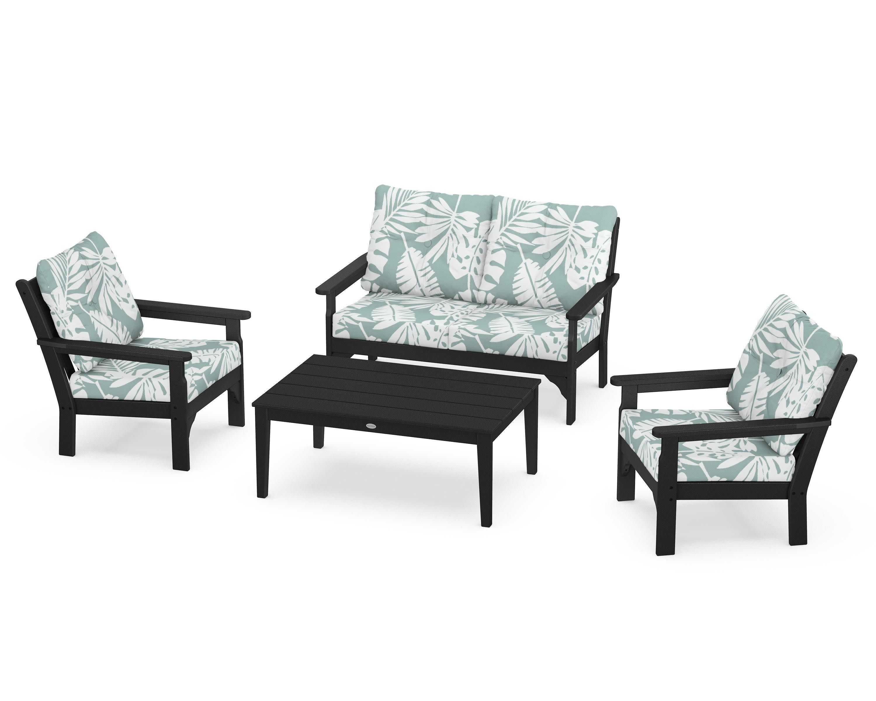 Vineyard 4-Piece Deep Seating Set in Black / Leaf Glacier Spa