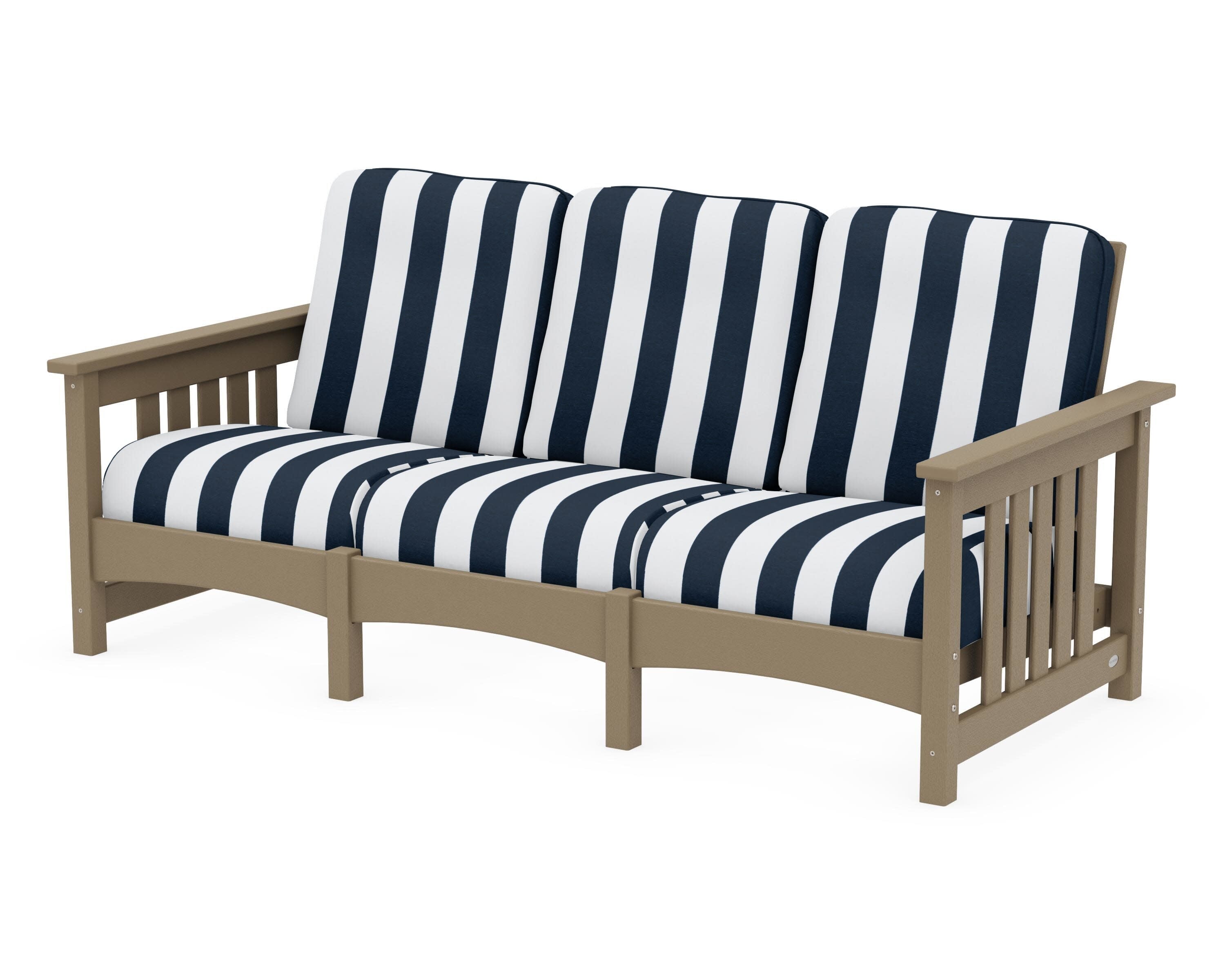 Club Mission Sofa in Vintage Sahara / Cabana Stripe Marine Indigo