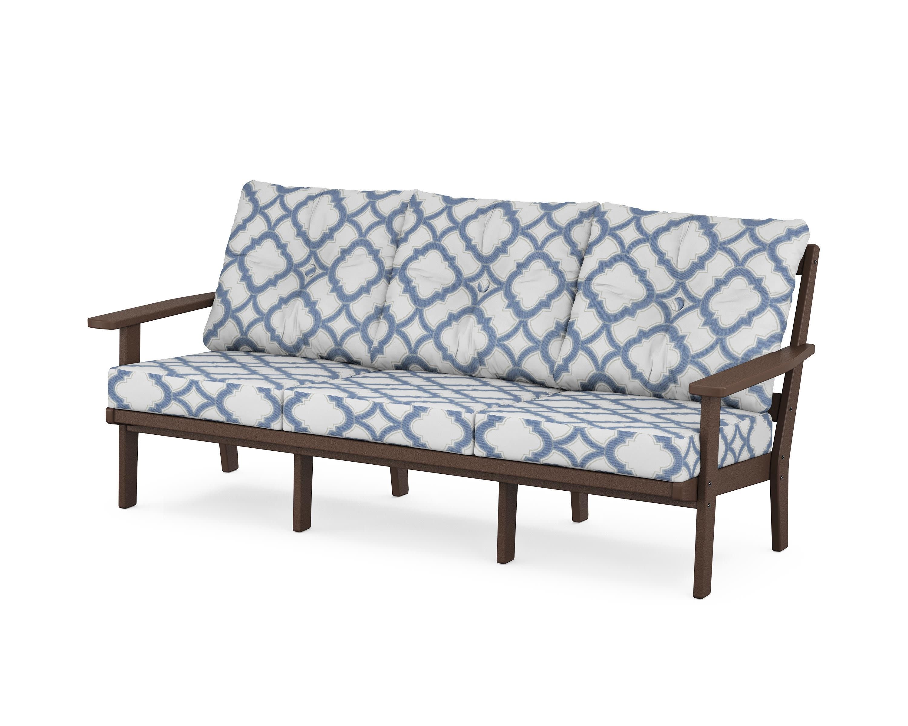 Oxford Deep Seating Sofa in Mahogany / Trellis Sky Blue