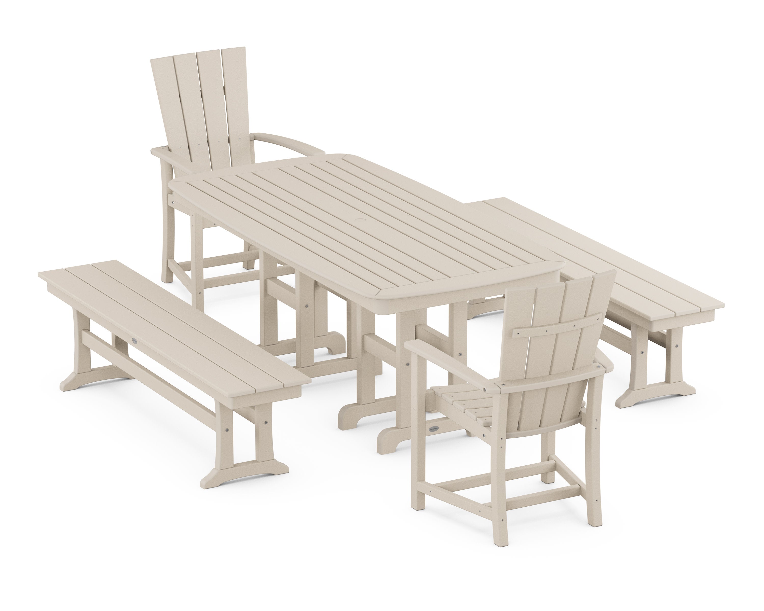 Quattro 5-Piece Farmhouse Dining Set with Benches in Sand