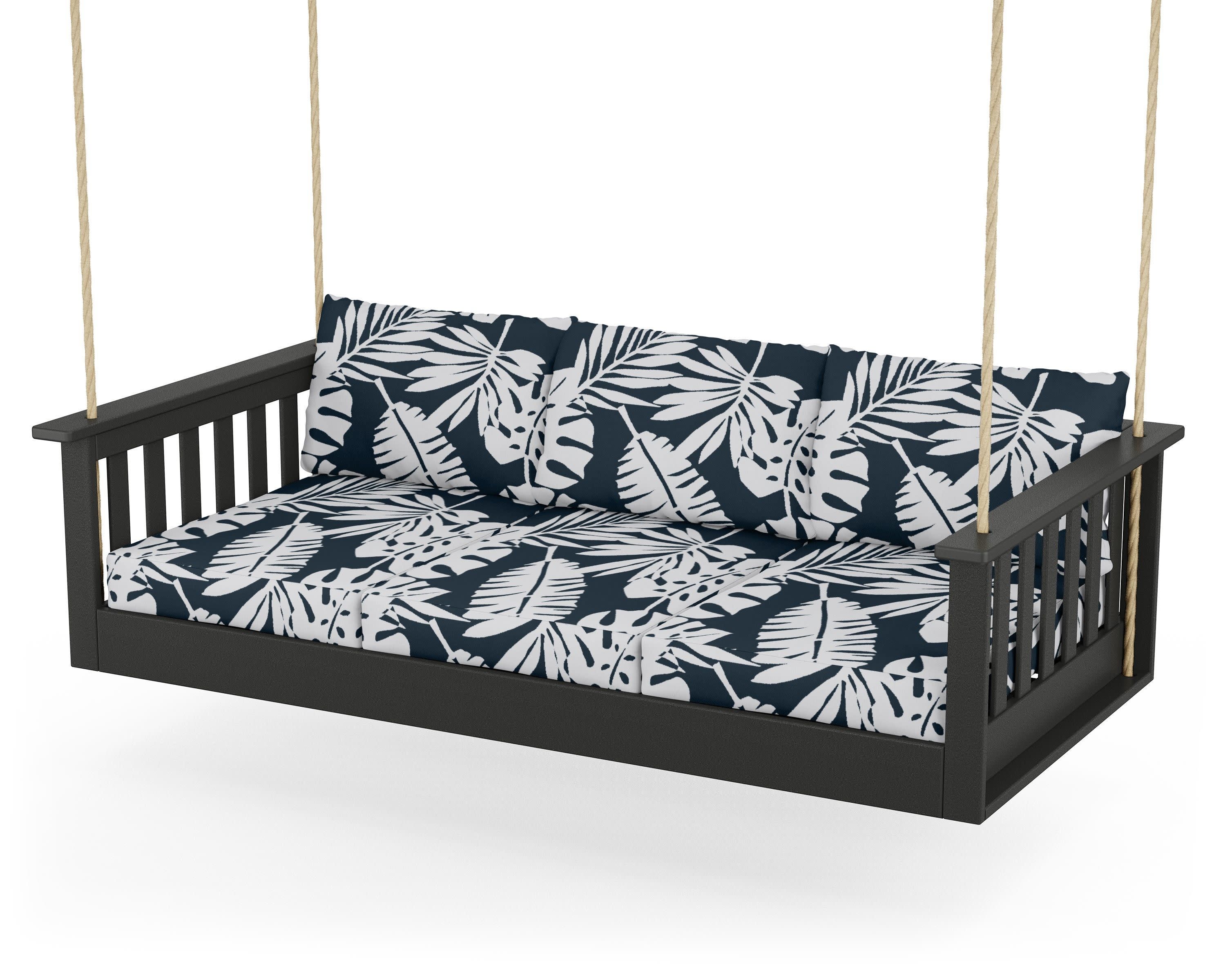 Vineyard Daybed Swing in Black / Leaf Marine Indigo