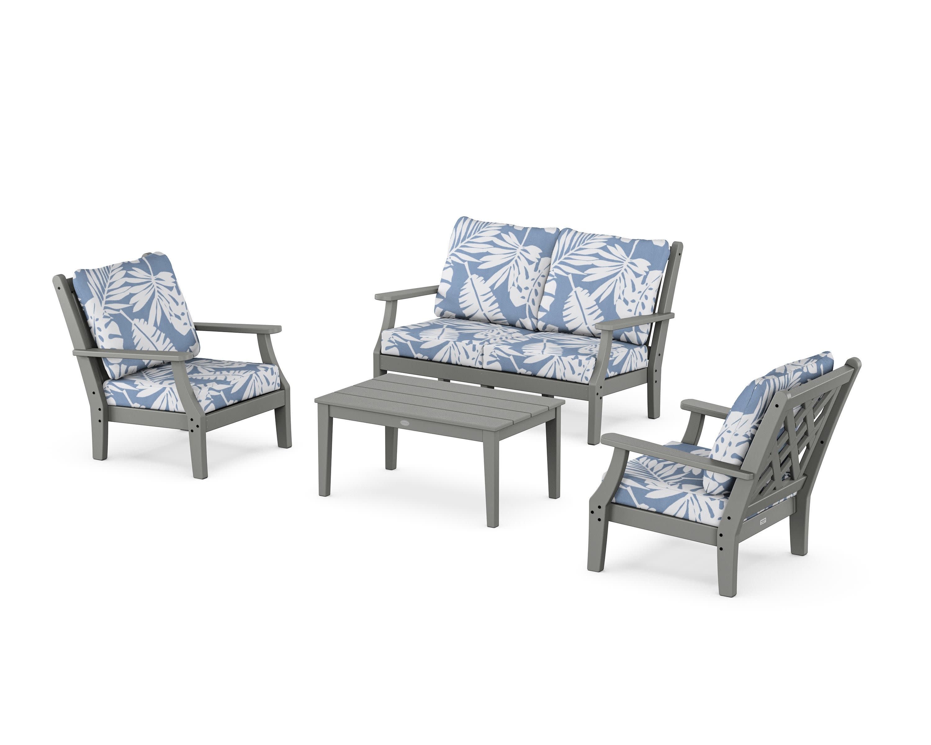 Wovendale 4-Piece Deep Seating Set with Loveseat in Slate Grey / Leaf Sky Blue