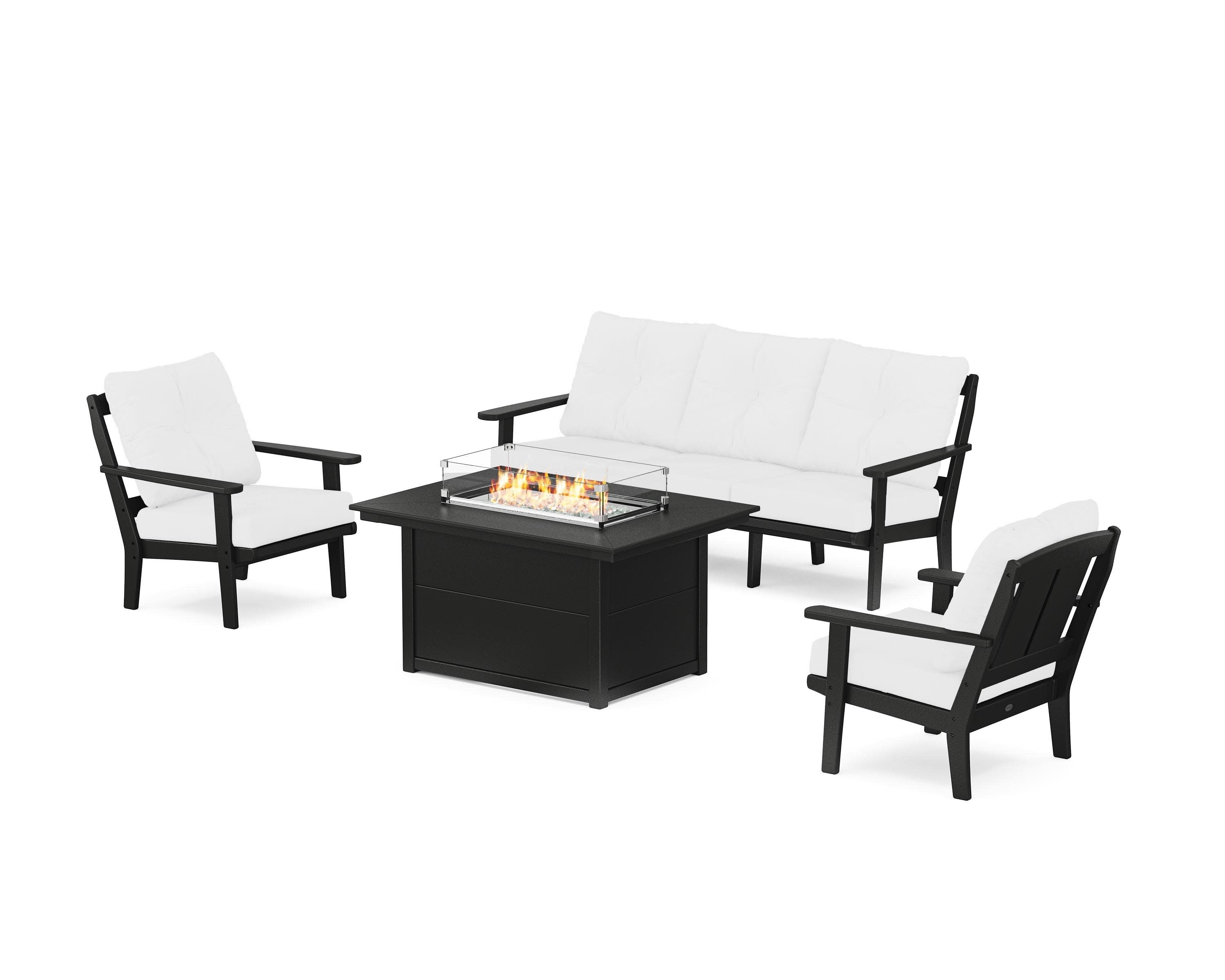Mission Deep Seating Fire Pit Table Set in Black / Natural