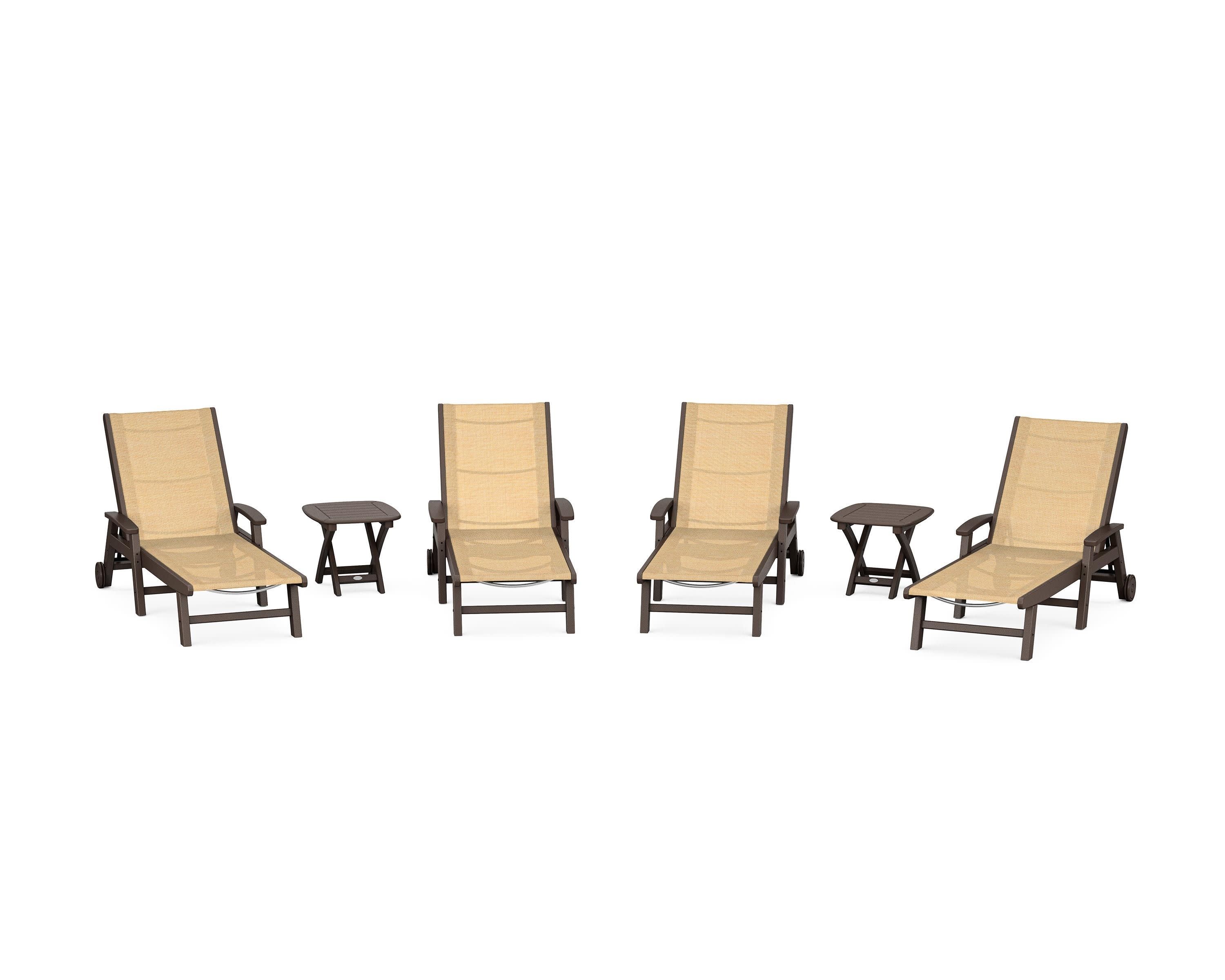Coastal Chaise 6-Piece Set with Wheels in Mahogany / Dupioni Apricot Sling