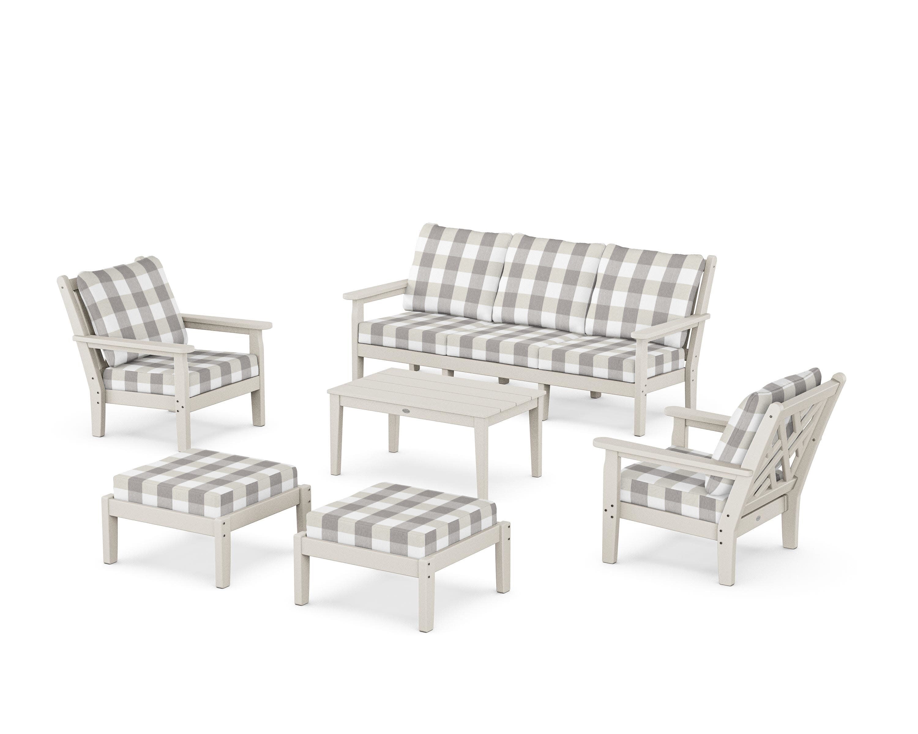 Chippendale 6-Piece Lounge Sofa Set in Sand / Buffalo Plaid Grey Mist