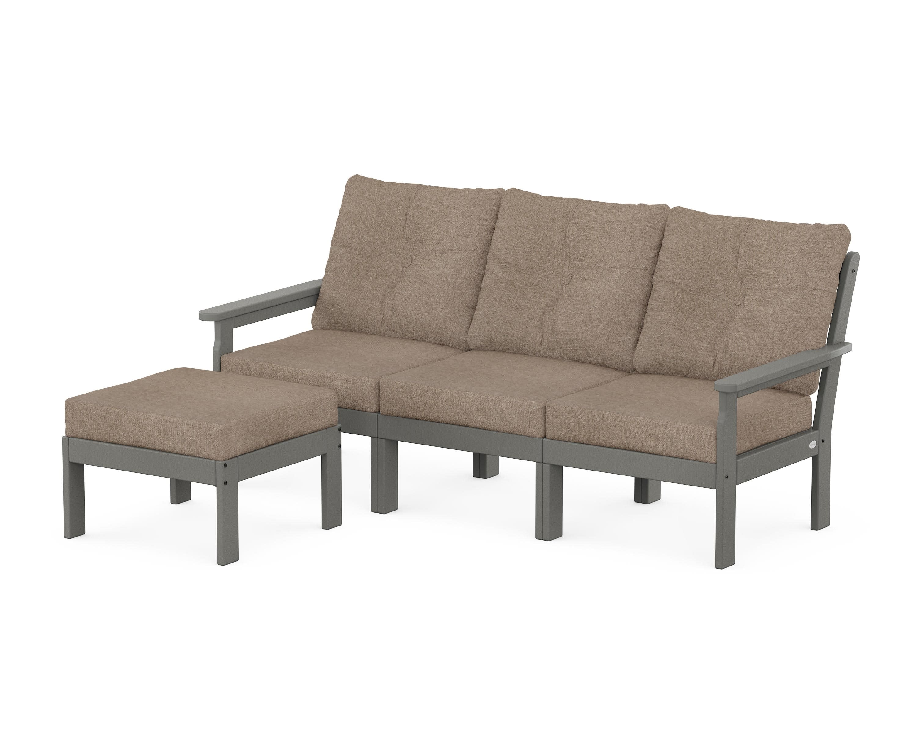 Vineyard 4-Piece Sectional with Ottoman in Slate Grey / Spiced Burlap