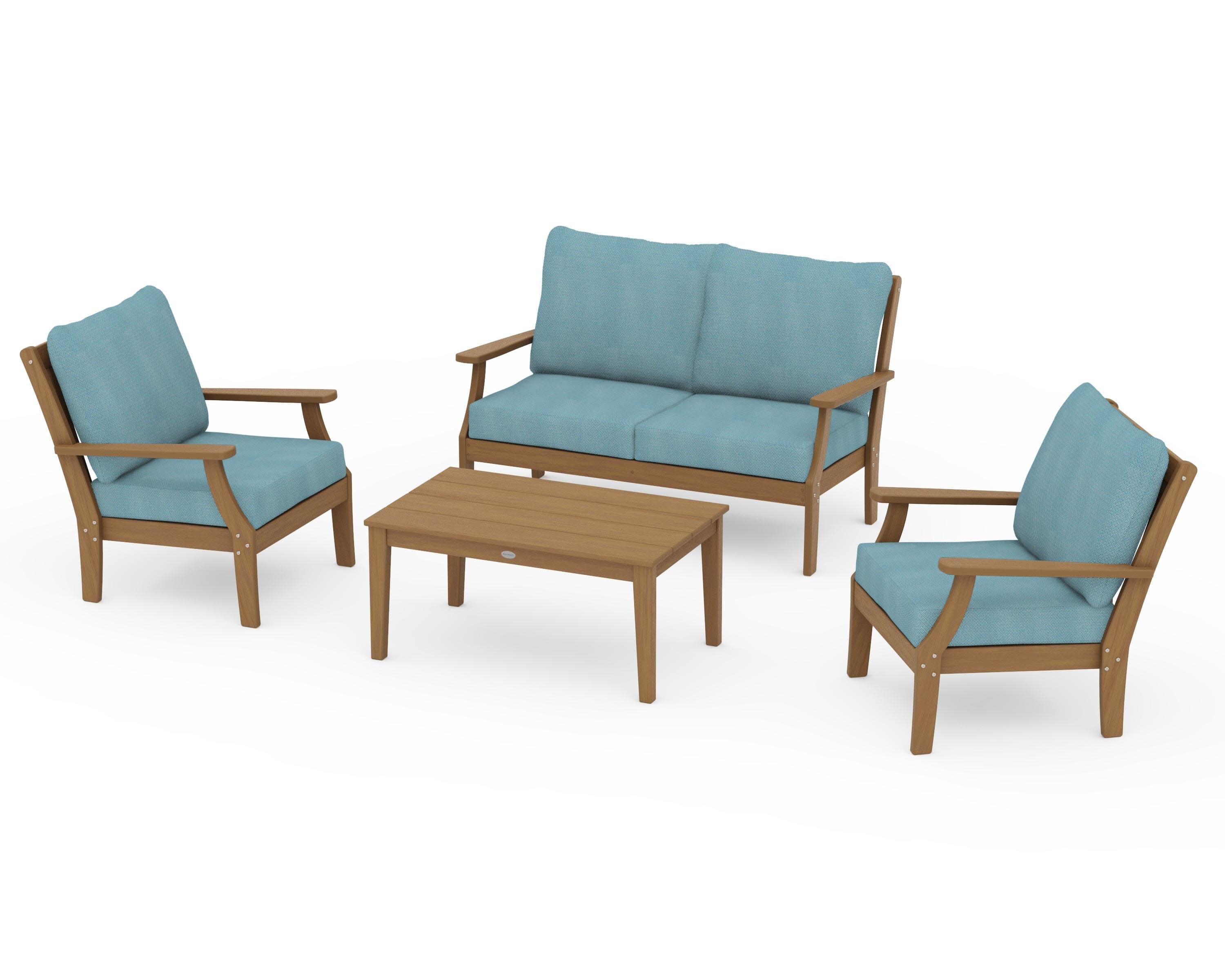 Braxton 4-Piece Deep Seating Chair Set in Natural / Lattice Sky Blue