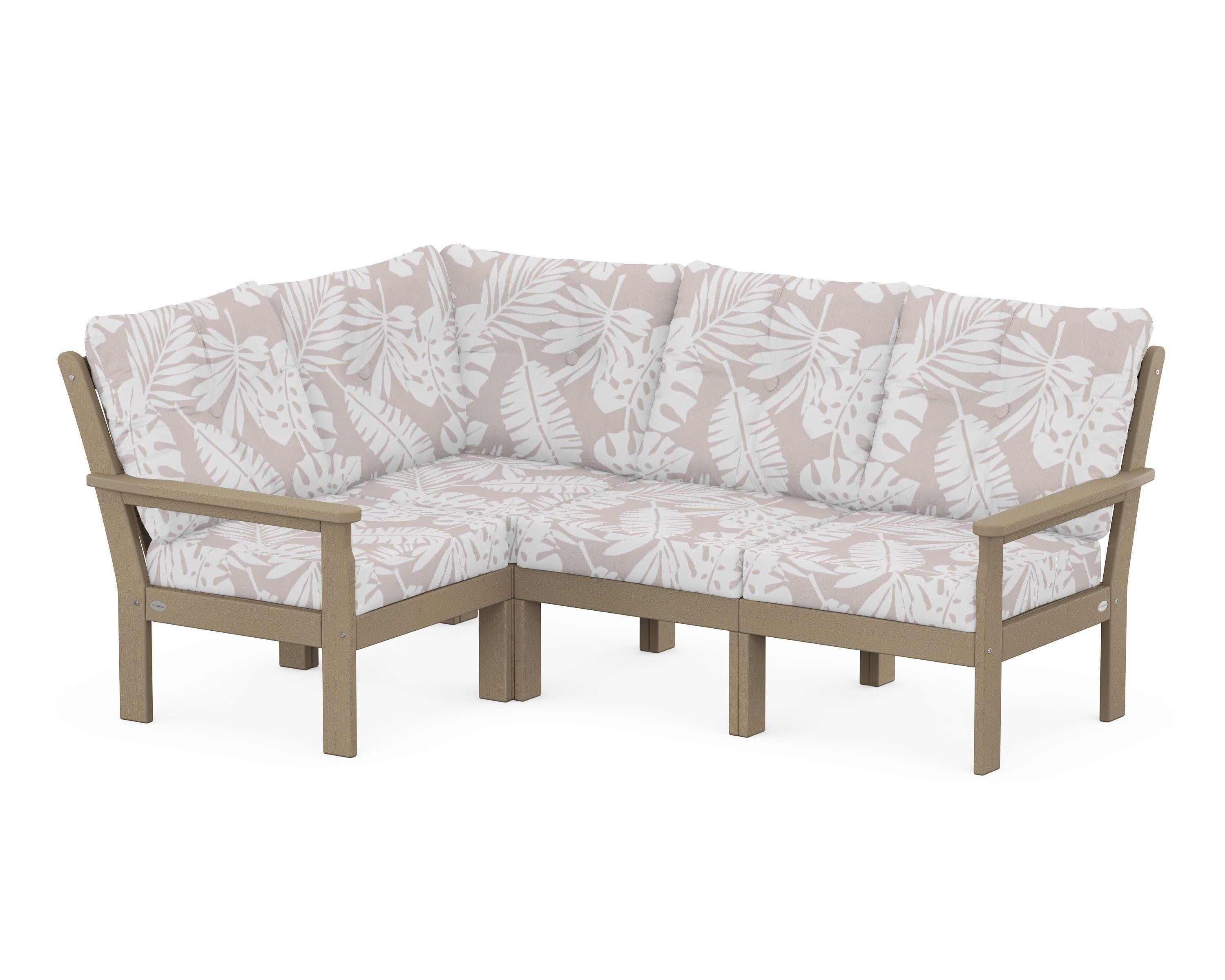 Vineyard 4-Piece Sectional in Vintage Sahara / Leaf Dune Burlap