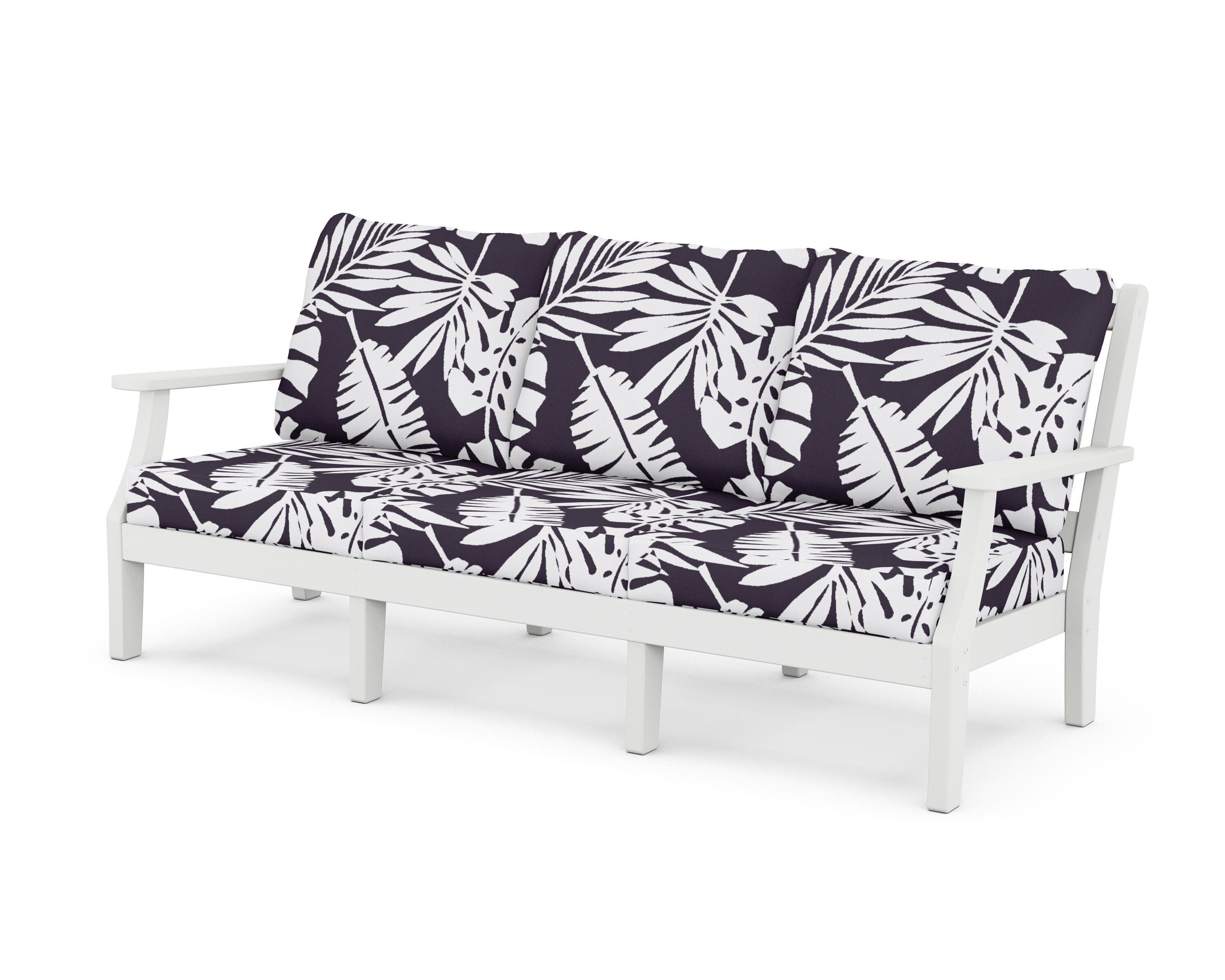 Chinoiserie Deep Seating Sofa in White / Leaf Navy
