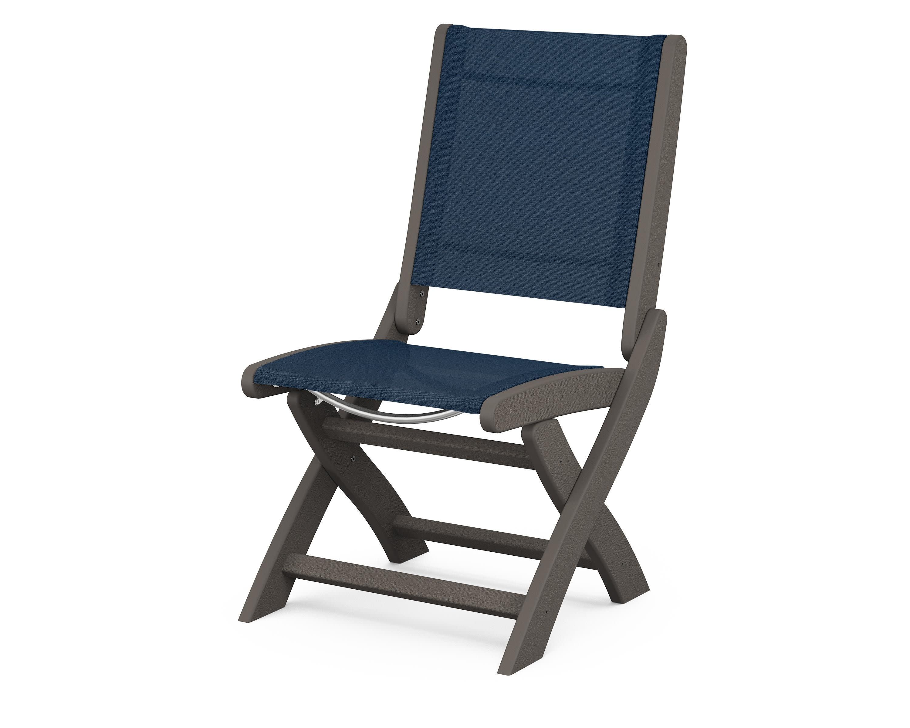 Coastal Folding Side Chair in Vintage Coffee / Navy Blue Sling