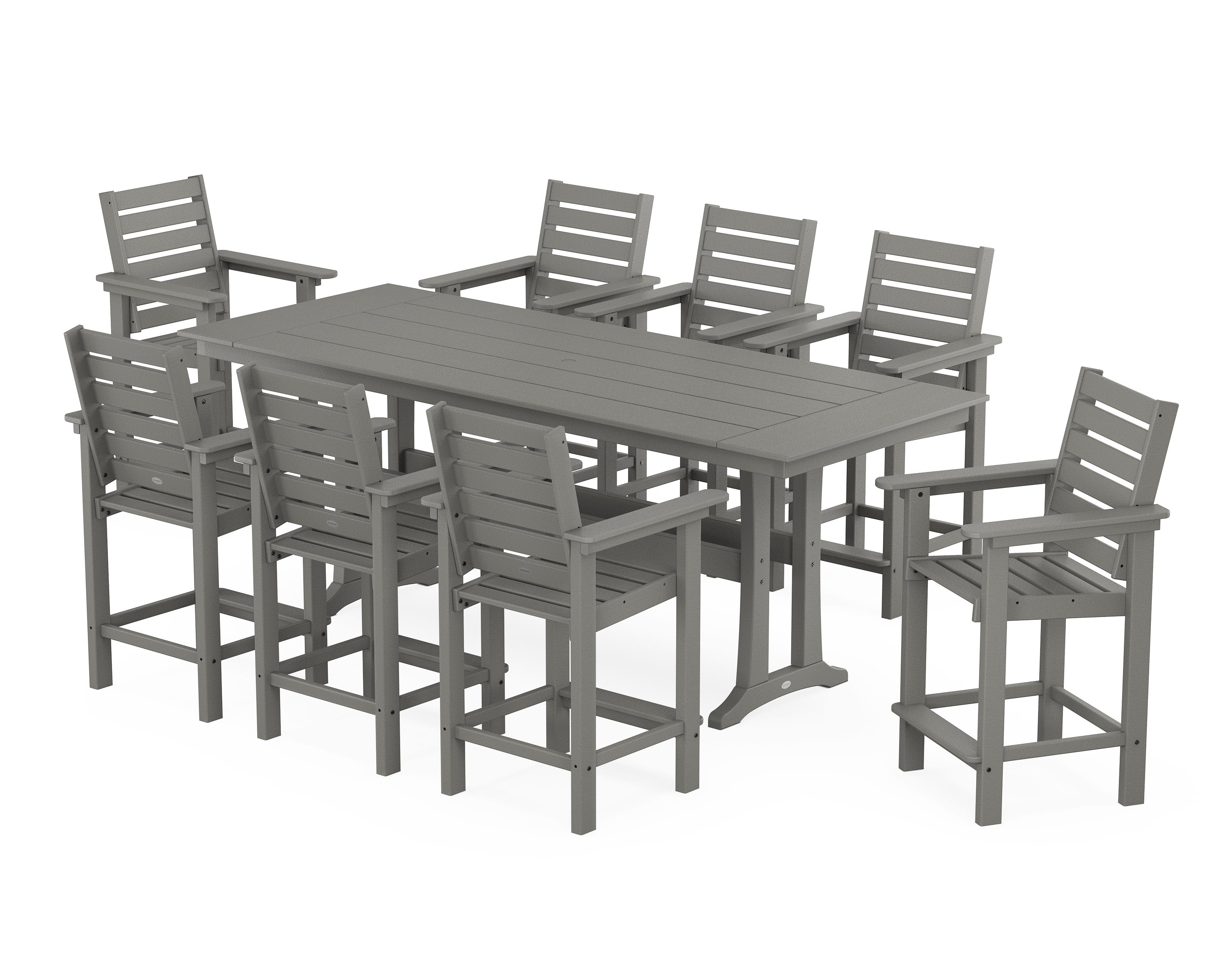 Captain 9-Piece Farmhouse Counter Set with Trestle Legs in Slate Grey