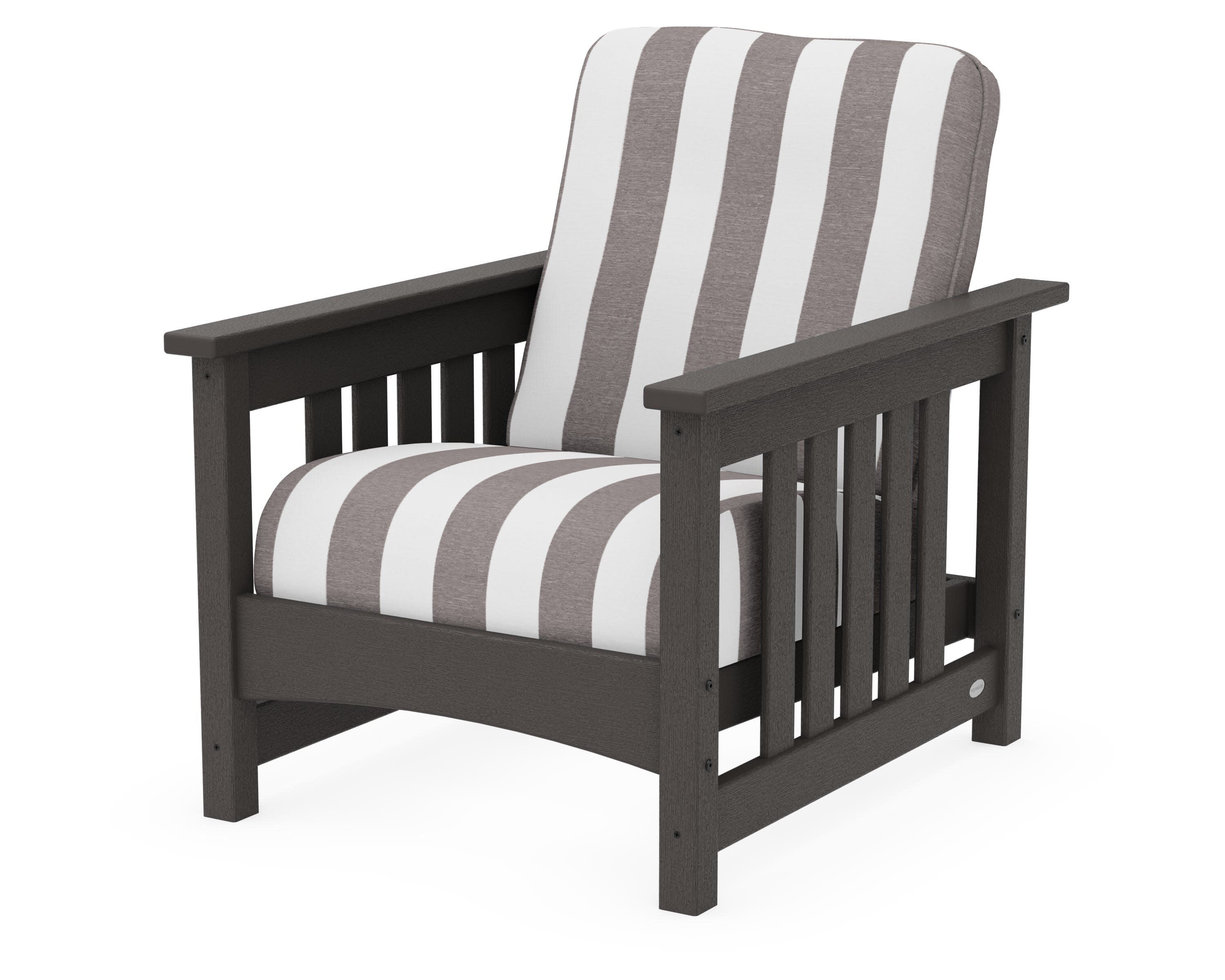 Club Mission Chair in Vintage Coffee / Cabana Stripe Grey Mist