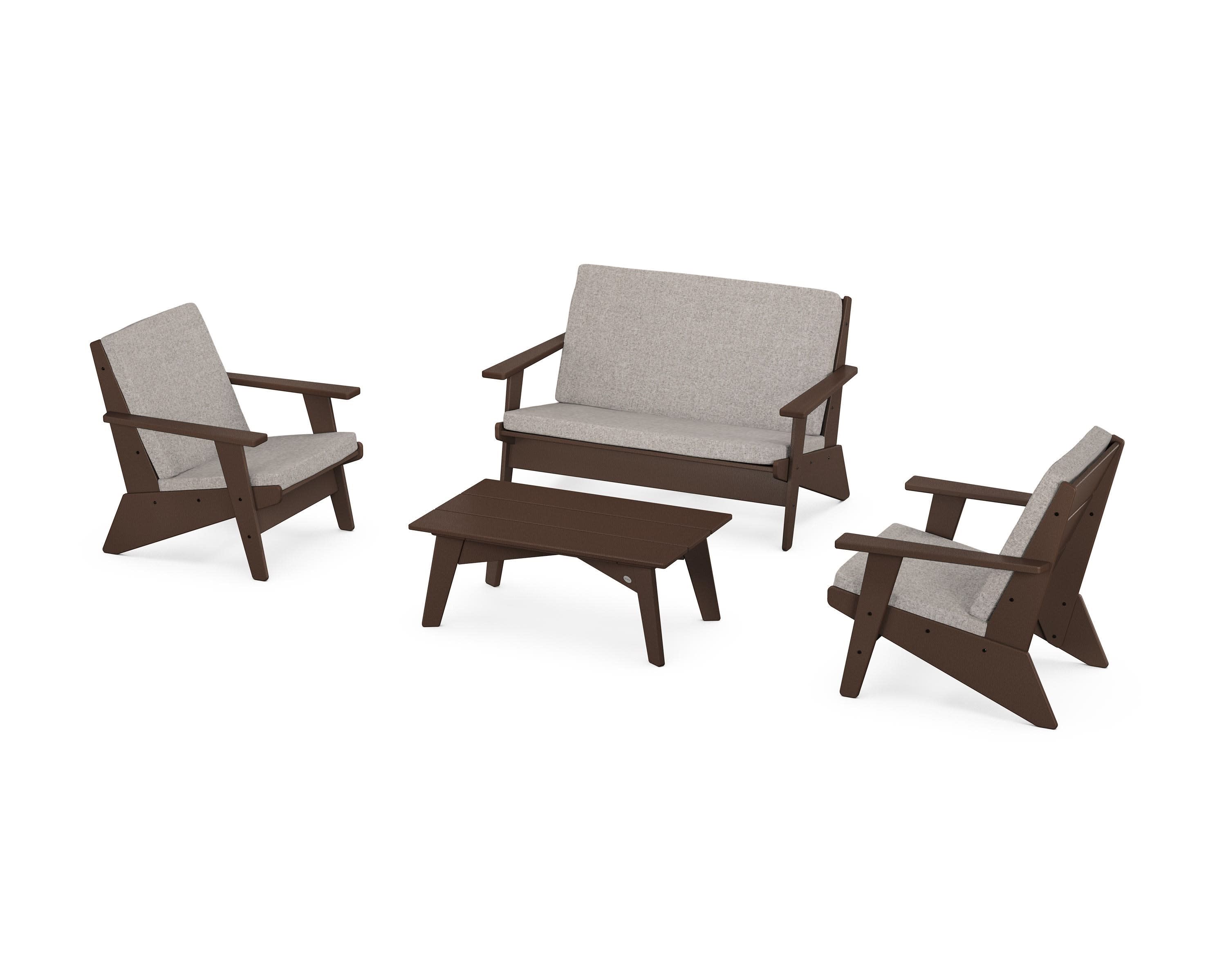 Riviera Modern Lounge 4-Piece Set in Mahogany / Weathered Tweed