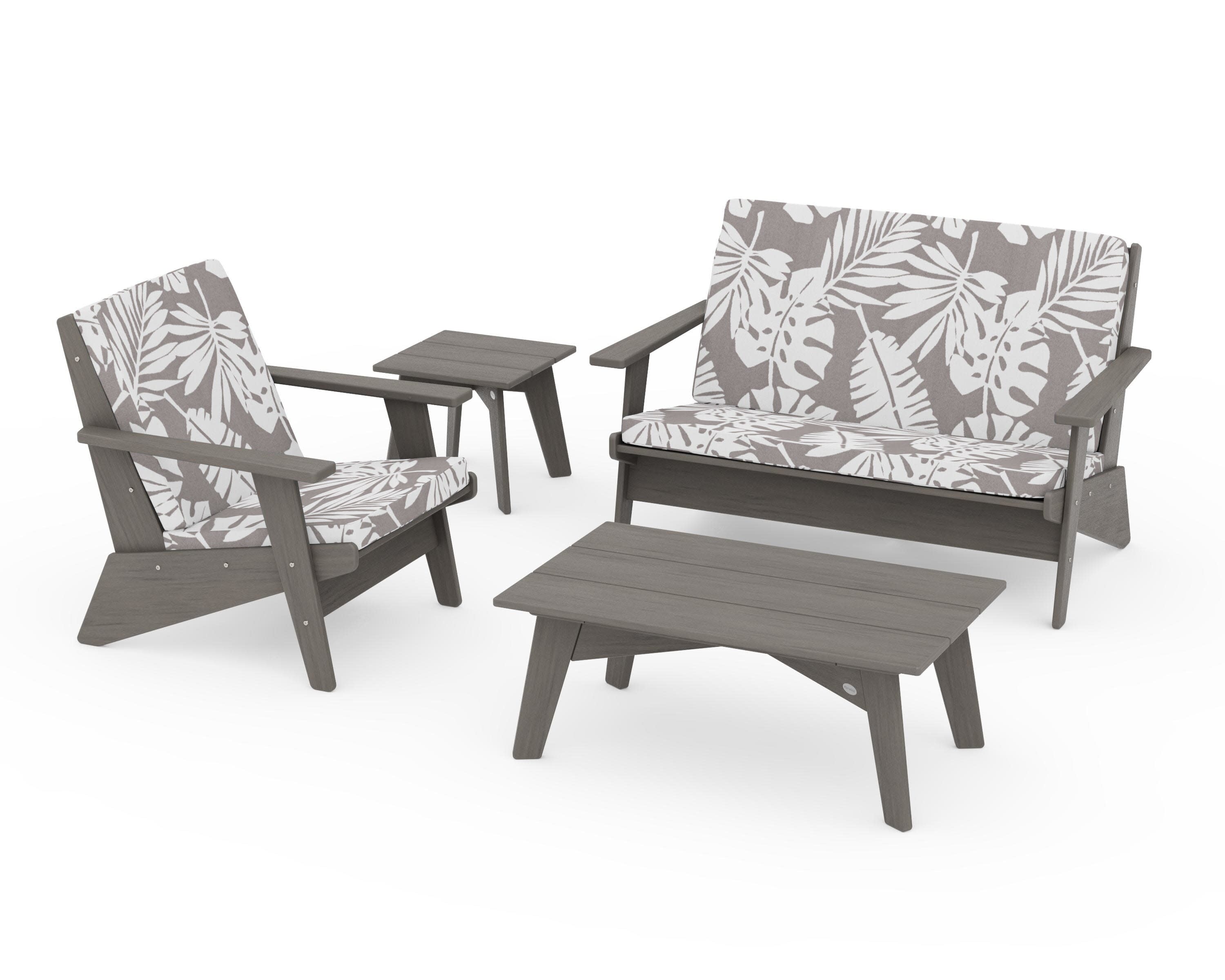 Riviera Modern Lounge 4-Piece Set in Driftwood / Leaf Grey Mist