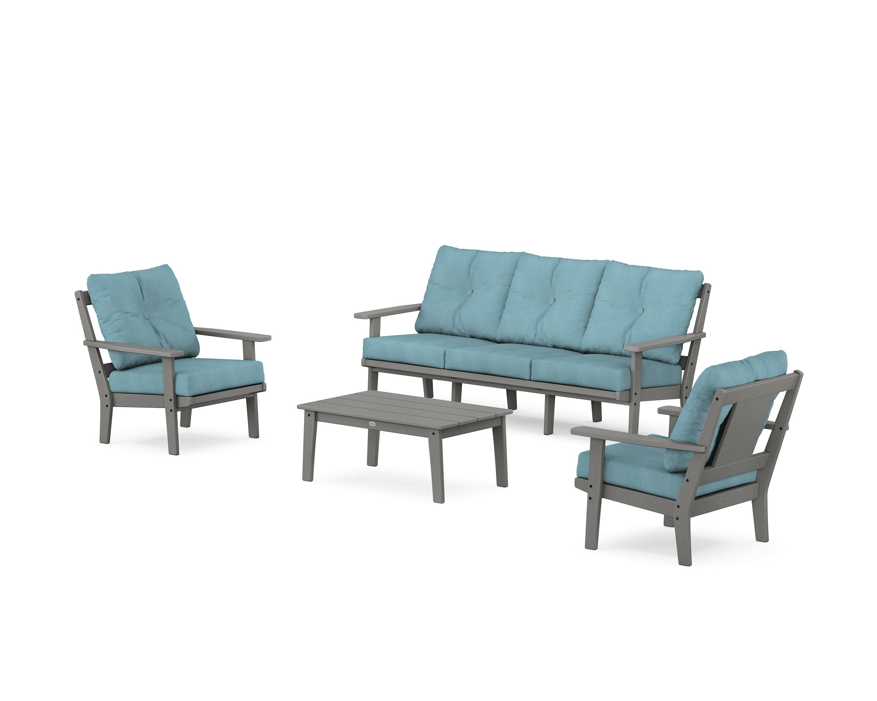 Prairie 4-Piece Deep Seating Set with Sofa in Slate Grey / Lattice Sky Blue