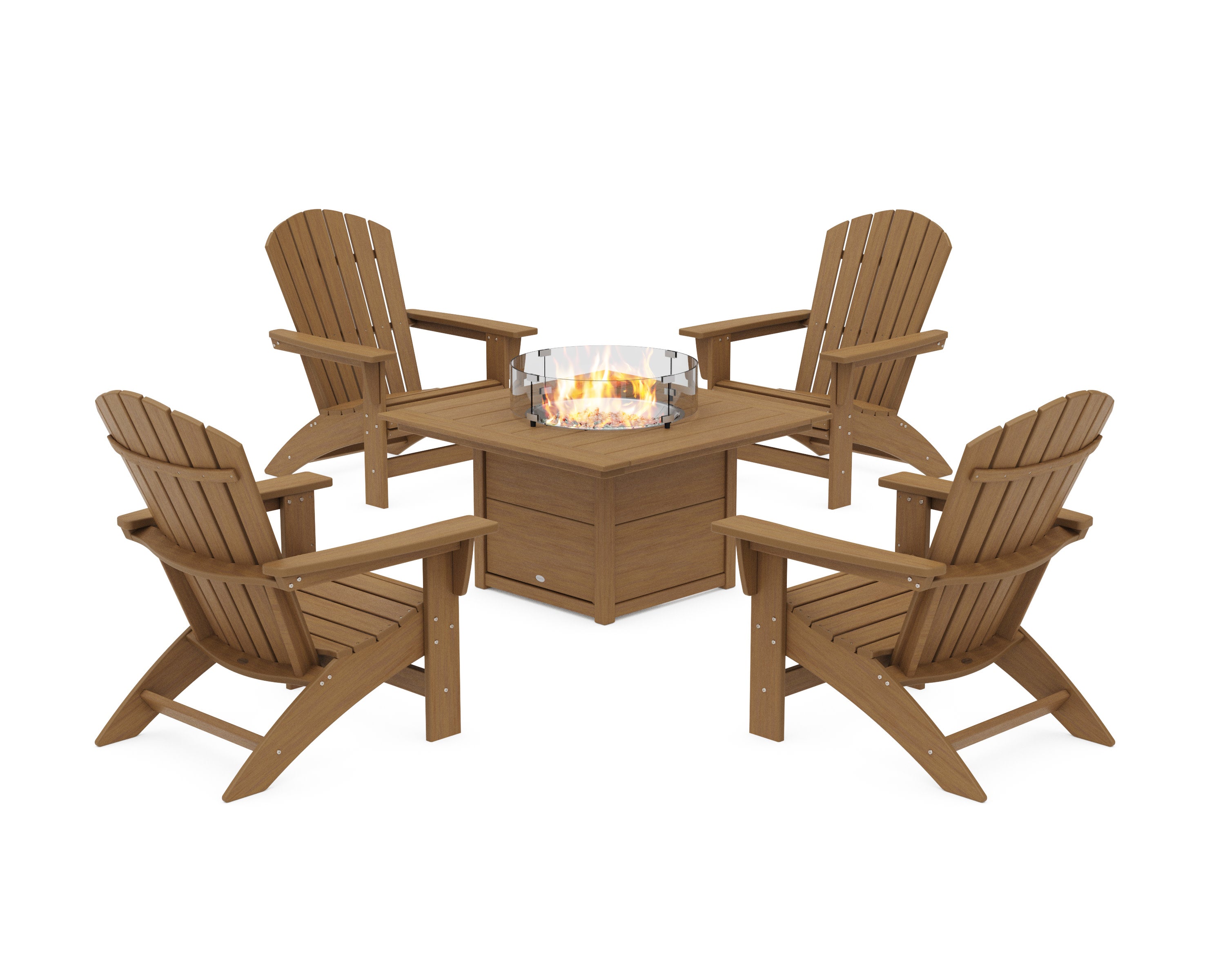 5-Piece Nautical Grand Adirondack Conversation Set with Fire Pit Table in Natural