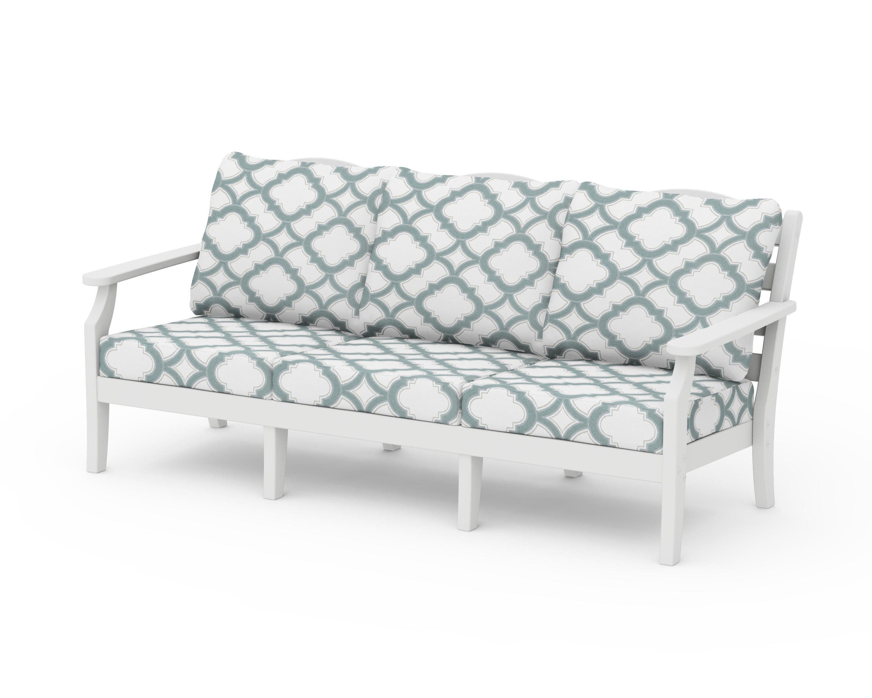 Savannah Deep Seating Sofa in White / Trellis Glacier Spa