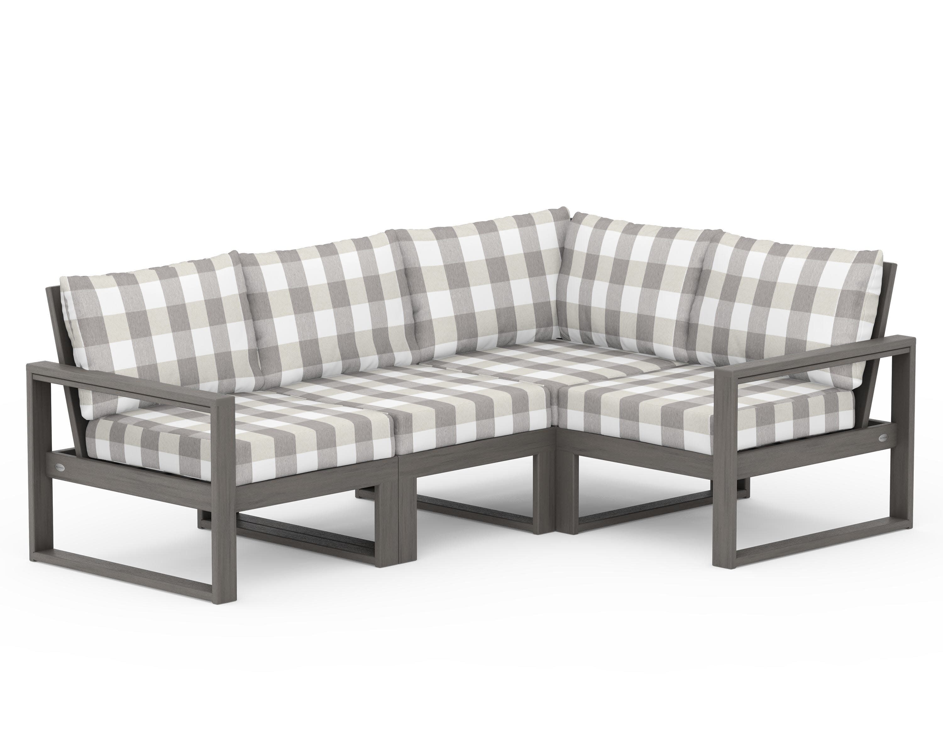 EDGE 4-Piece Modular Deep Seating Set in Driftwood / Buffalo Plaid Grey Mist